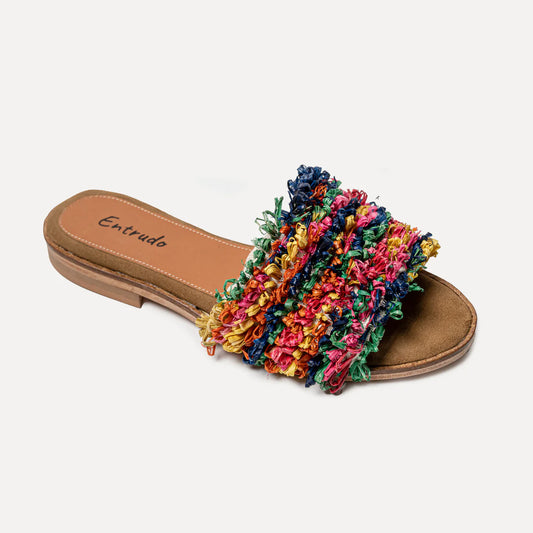 Baçal - colorful raffia sliders in handmade weaving