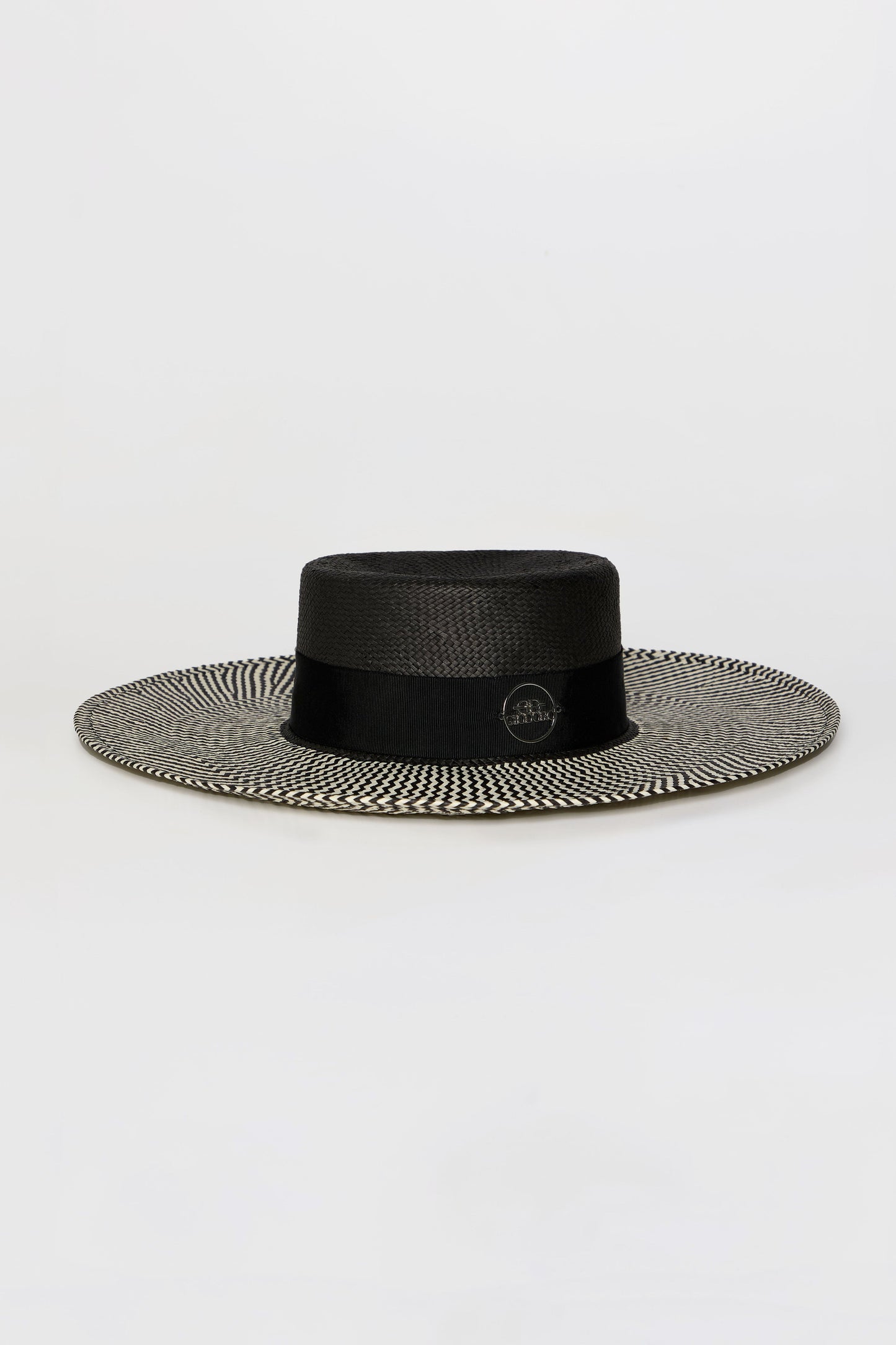 Ixonio Black Canotier Hat with Black & White Brim