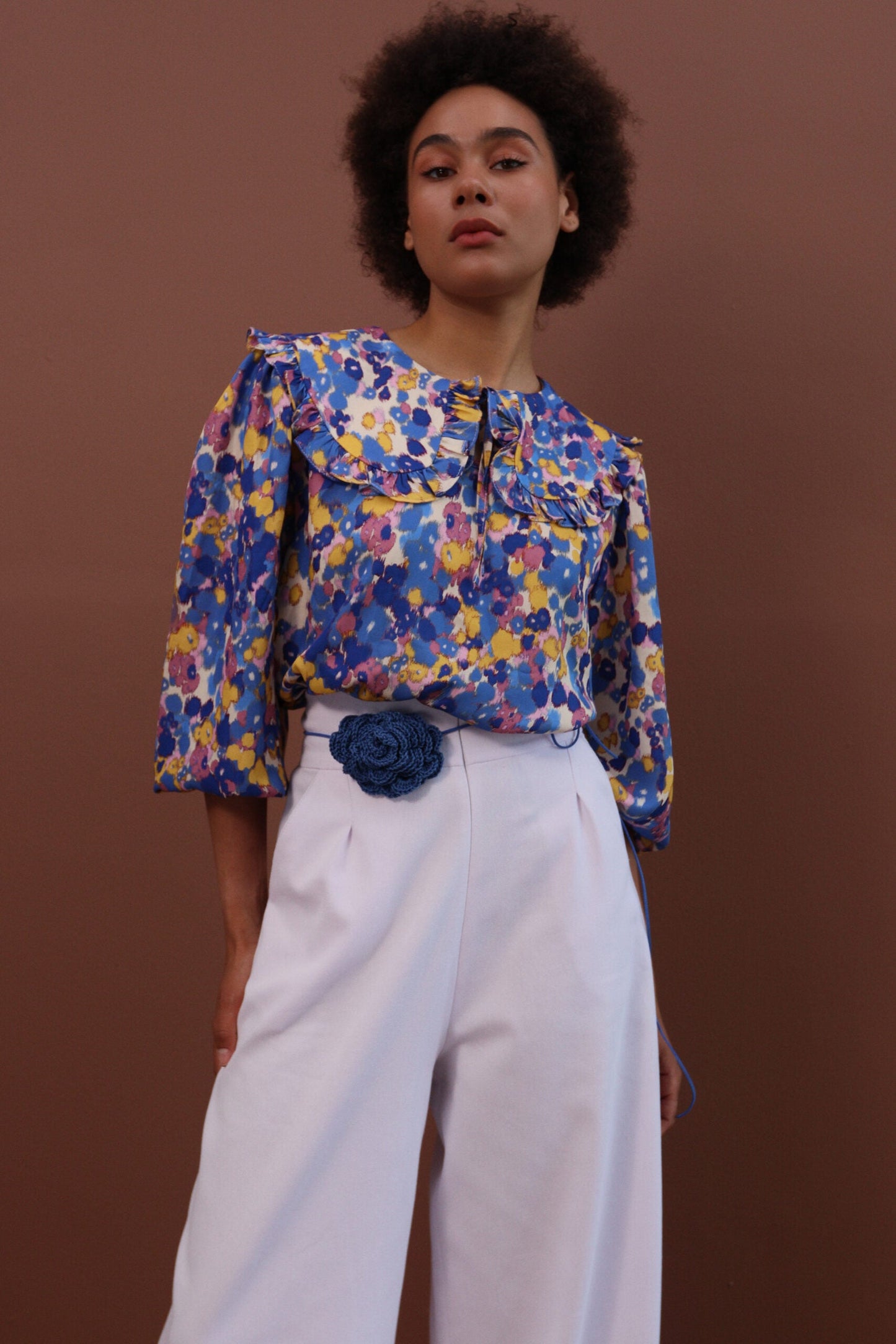 Tie-Die Blouse with a Peter-Pan collar