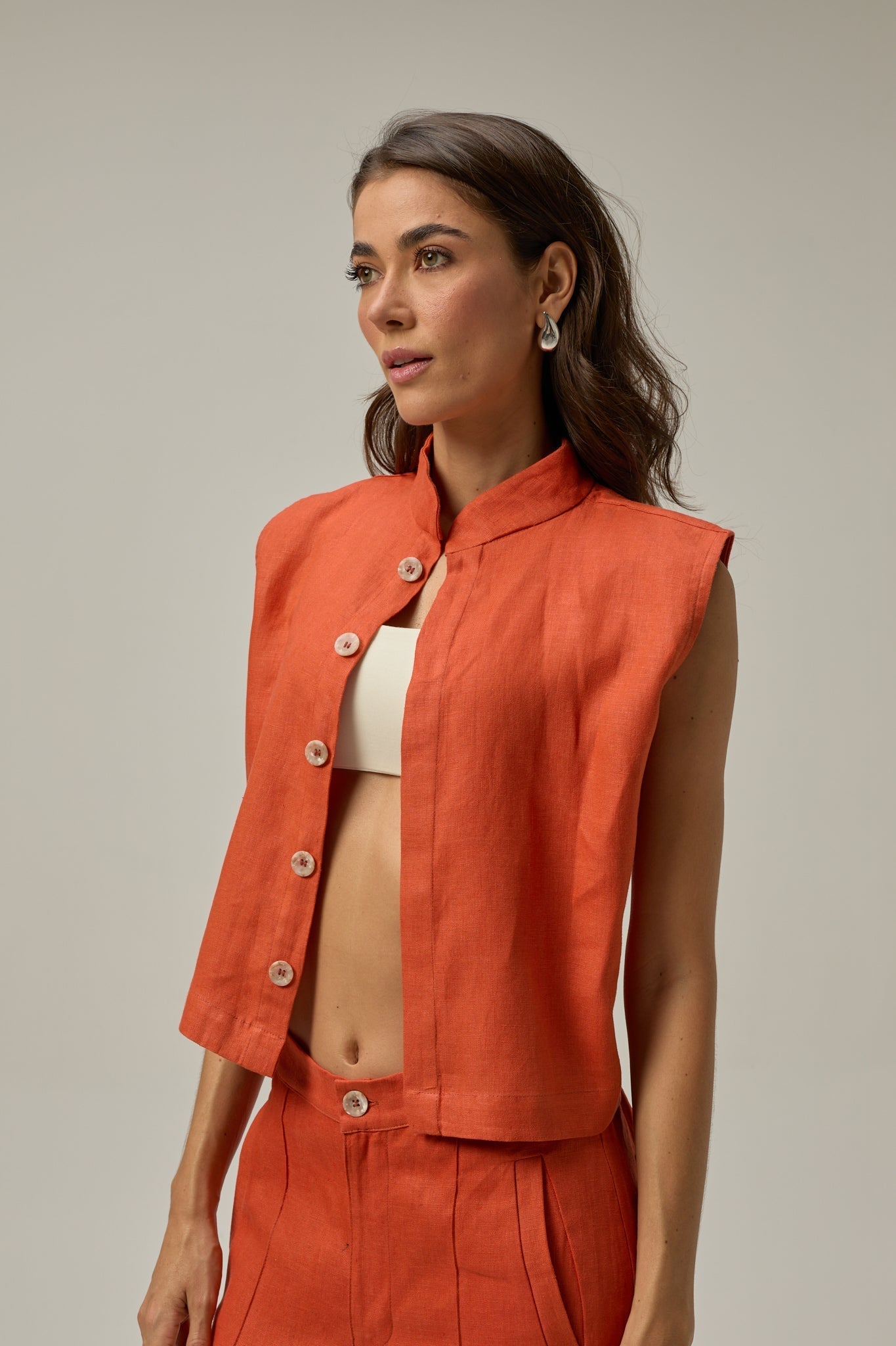 Muse Linen Vest | Deep Orange