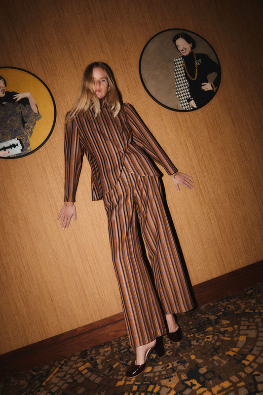 Brown Striped Velvet Pants