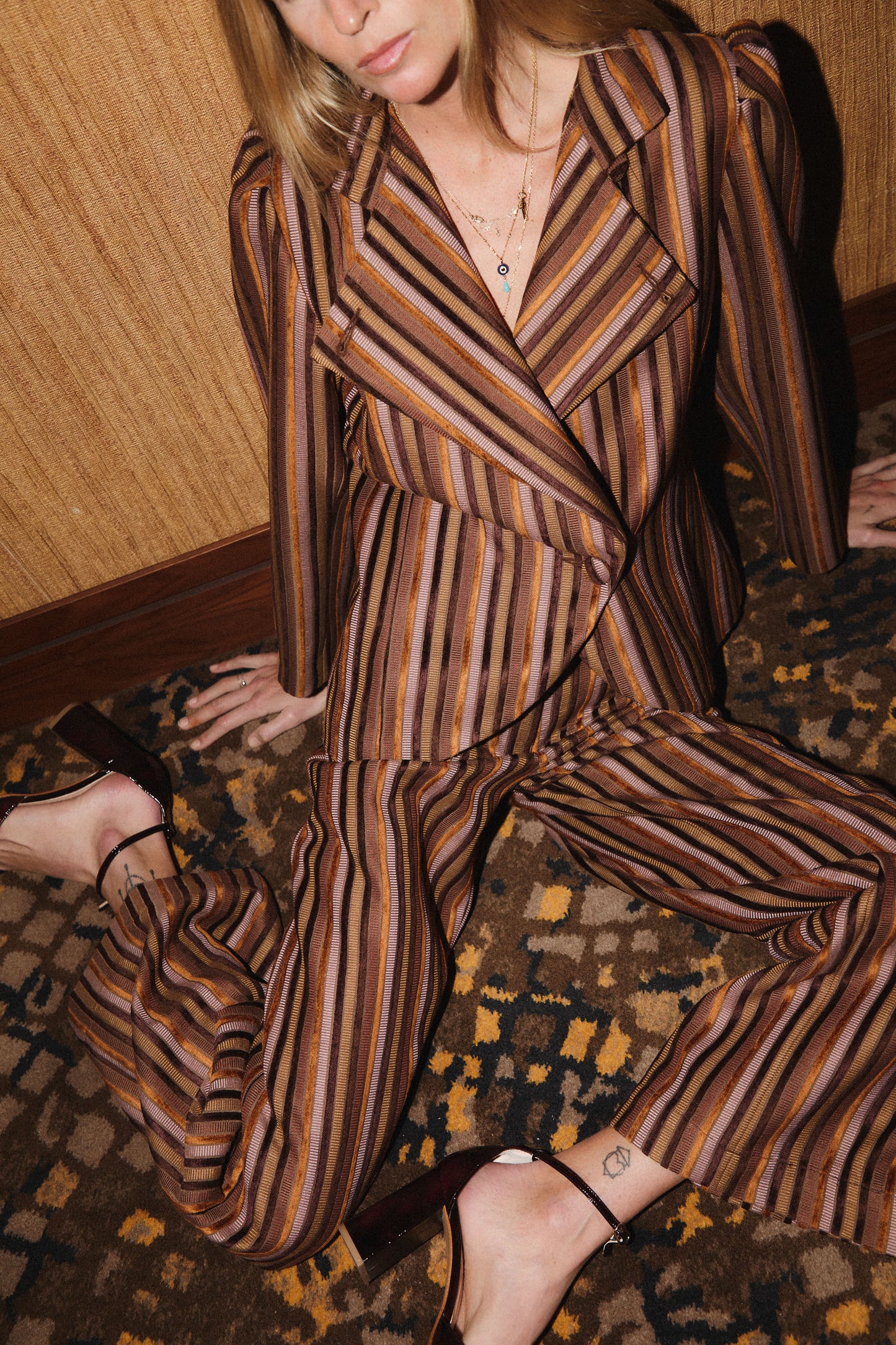 Brown Striped Velvet Jacket