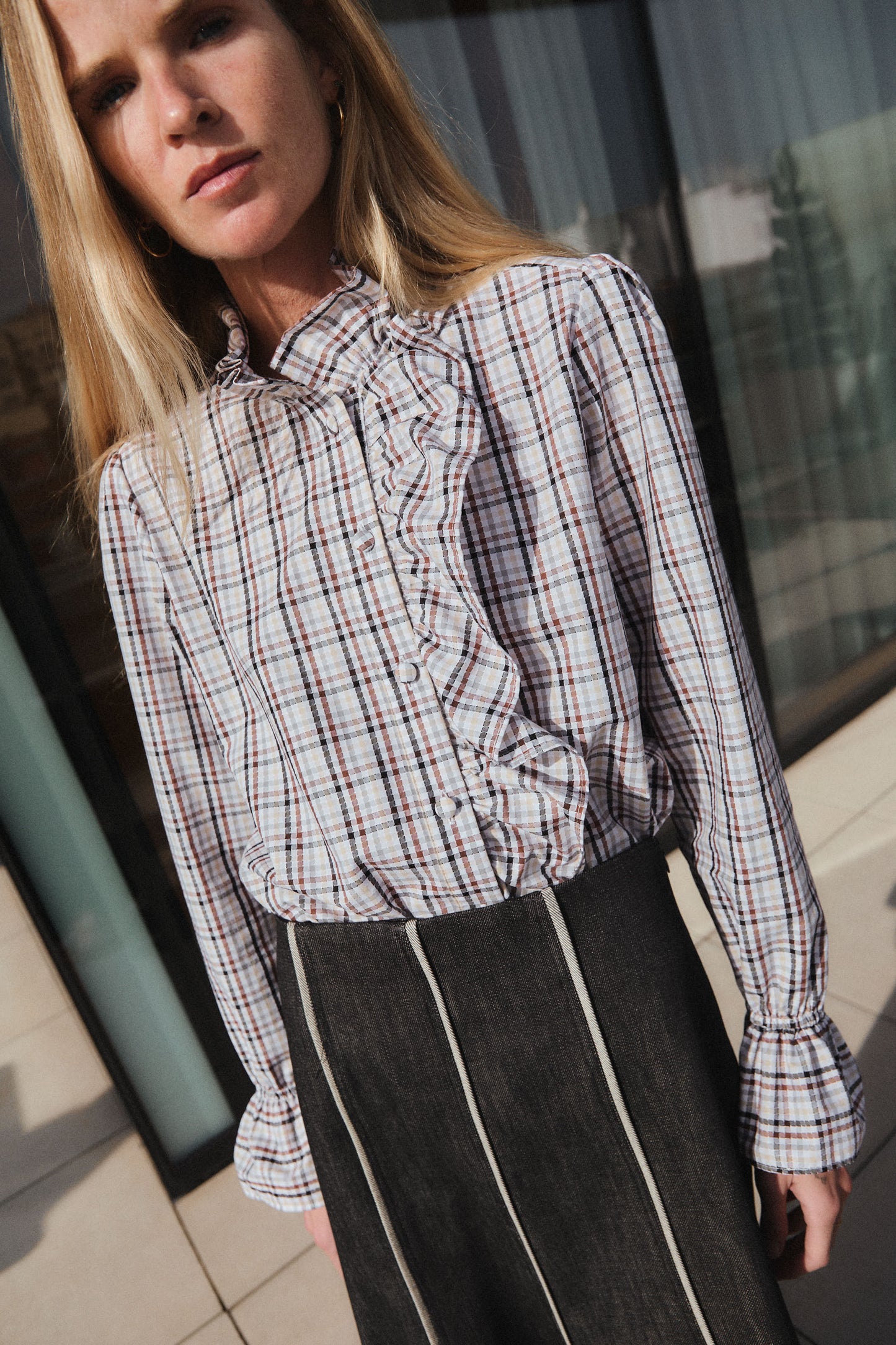 Brown Circles Ruffles Blouse