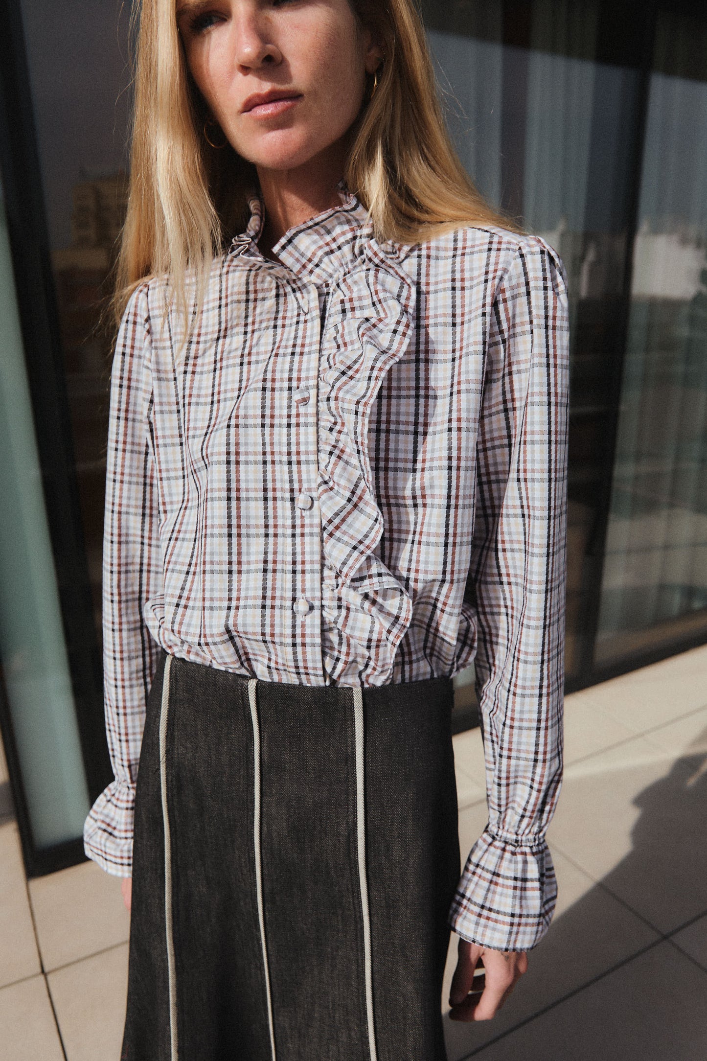 Brown Circles Ruffles Blouse