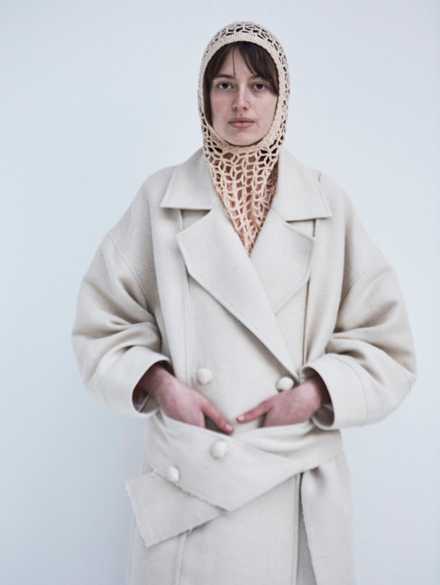 Snegurochka Cream Wool Hemp Shell Buttons Coat