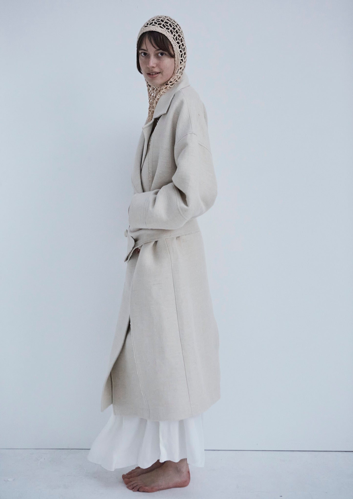 Snegurochka Cream Wool Hemp Shell Buttons Coat