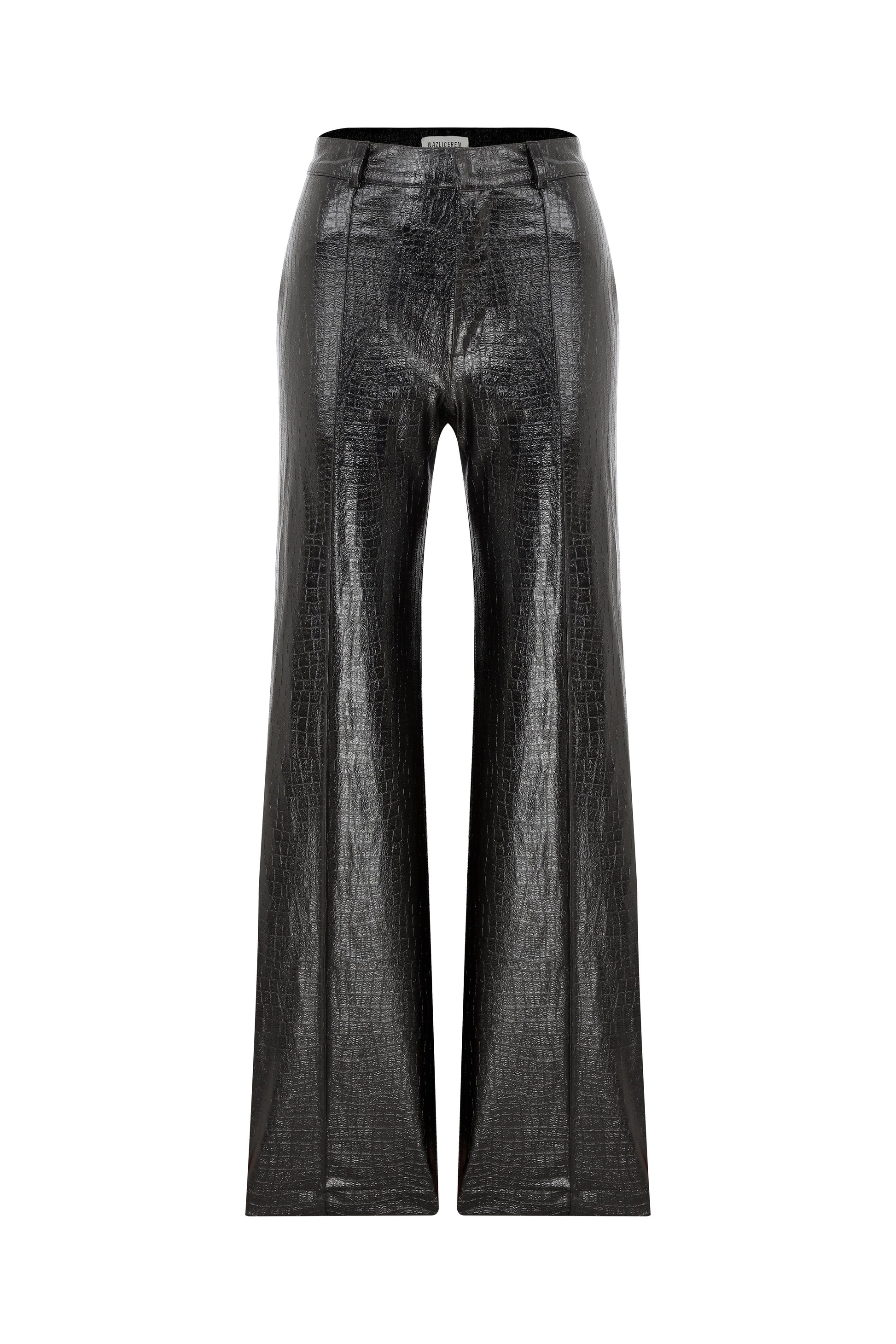 Abby Straight Cut Croc-Effect Trousers Pants Nazli Ceren 