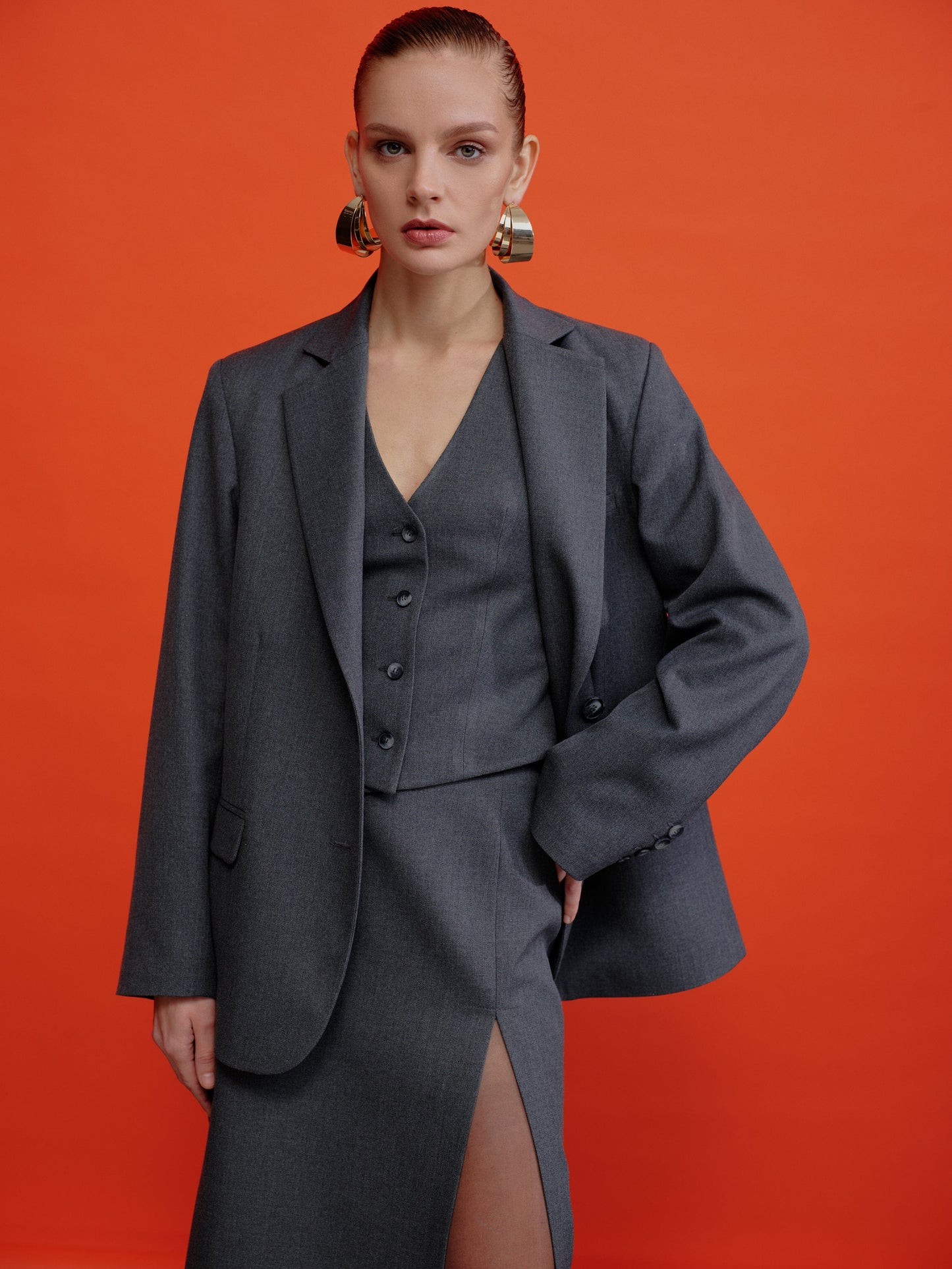 Boxy Blazer in Grey Coats & Jackets Nazli Ceren 