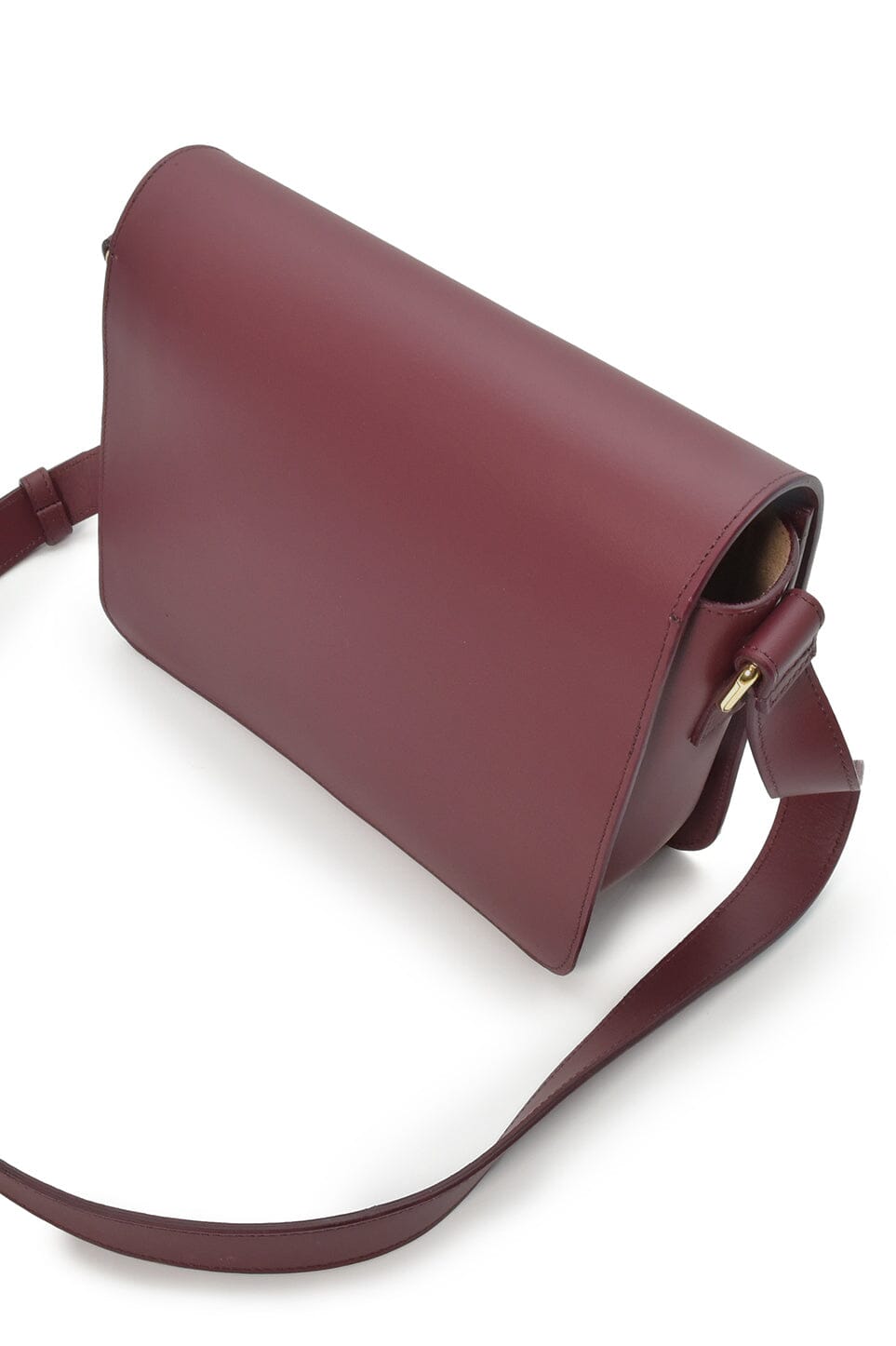 Burgundy leather square crossbody bag with flap Handbags Leandra 