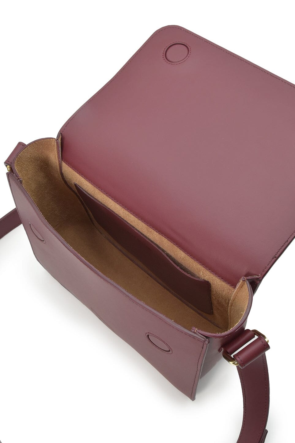 Burgundy leather square crossbody bag with flap Handbags Leandra 