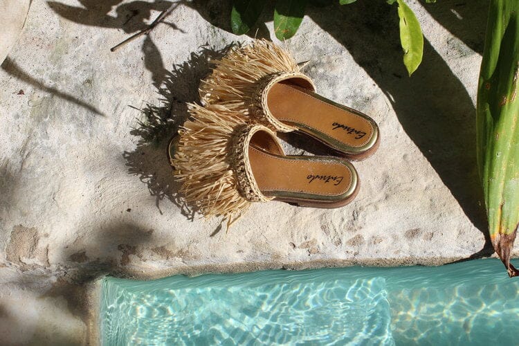 Cambres Raffia Sliders in Golden Sandals Entrudo 