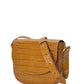 Camel coconut engraved leather flap crossbody bag Crossbody Bags Leandra 