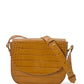 Camel coconut engraved leather flap crossbody bag Crossbody Bags Leandra 