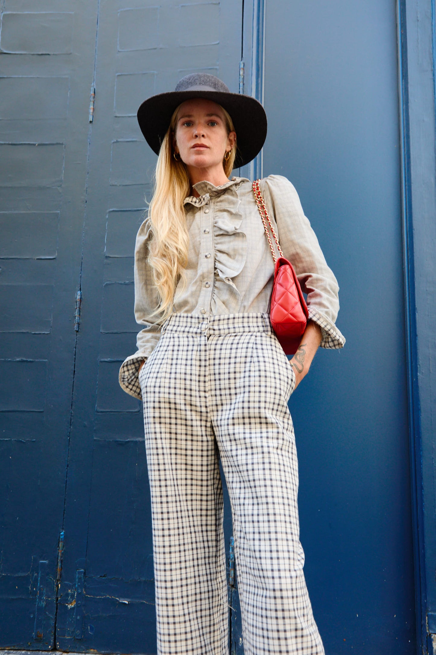 Gray Striped Ruffle Shirt