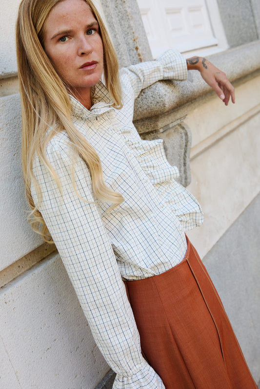 White Checkered Ruffle Shirt