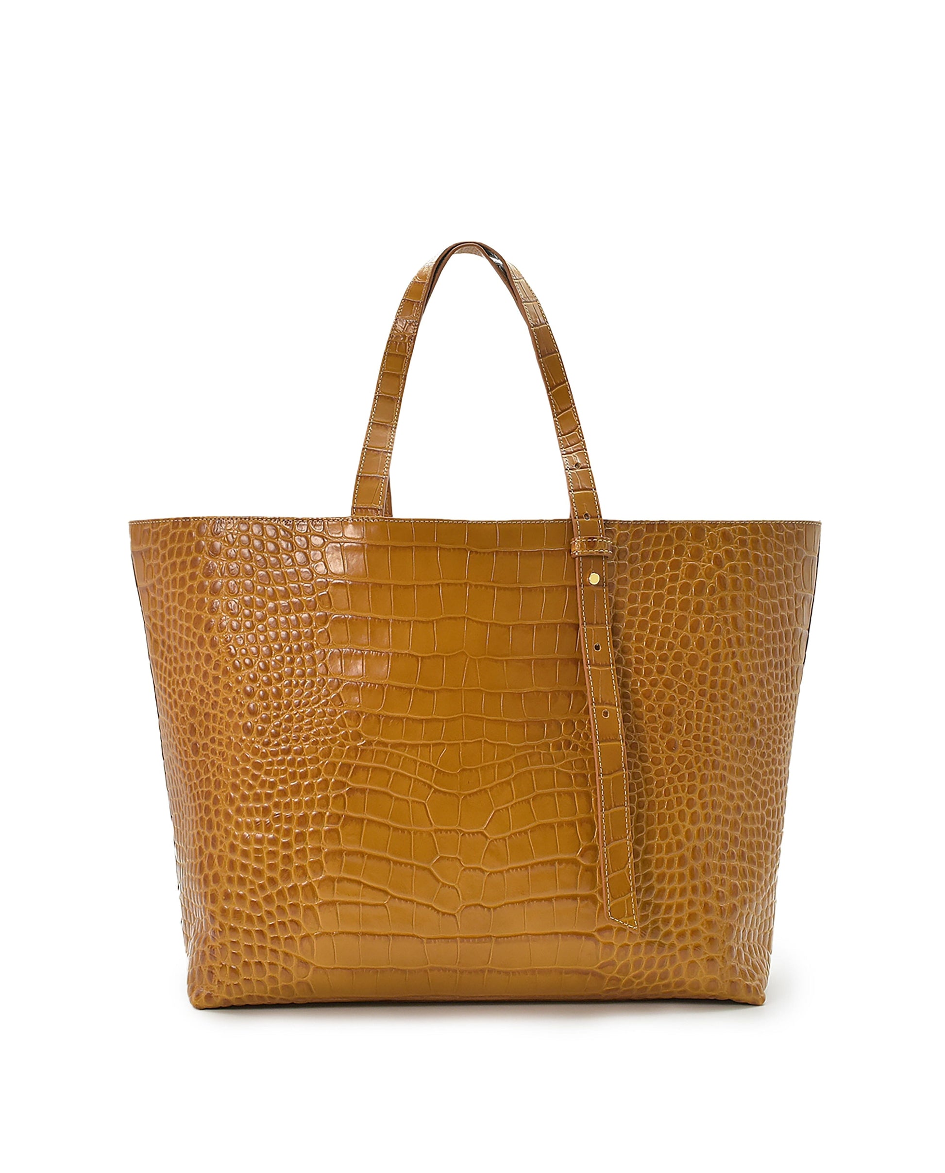 Caramel Engraved Leather Shopper Tote Bag Leandra 