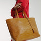 Caramel Engraved Leather Shopper Tote Bag Leandra 