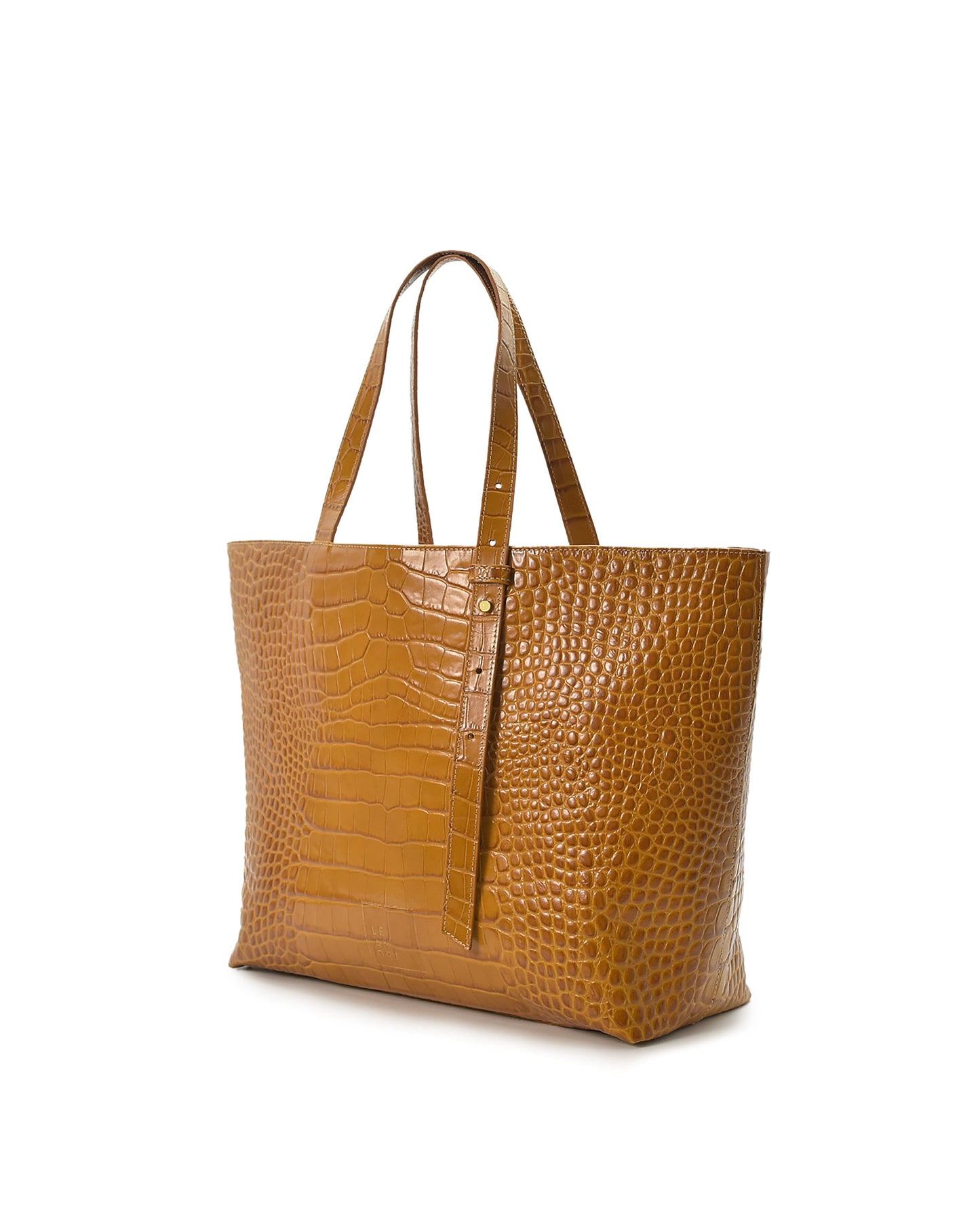 Caramel Engraved Leather Shopper Tote Bag Leandra 