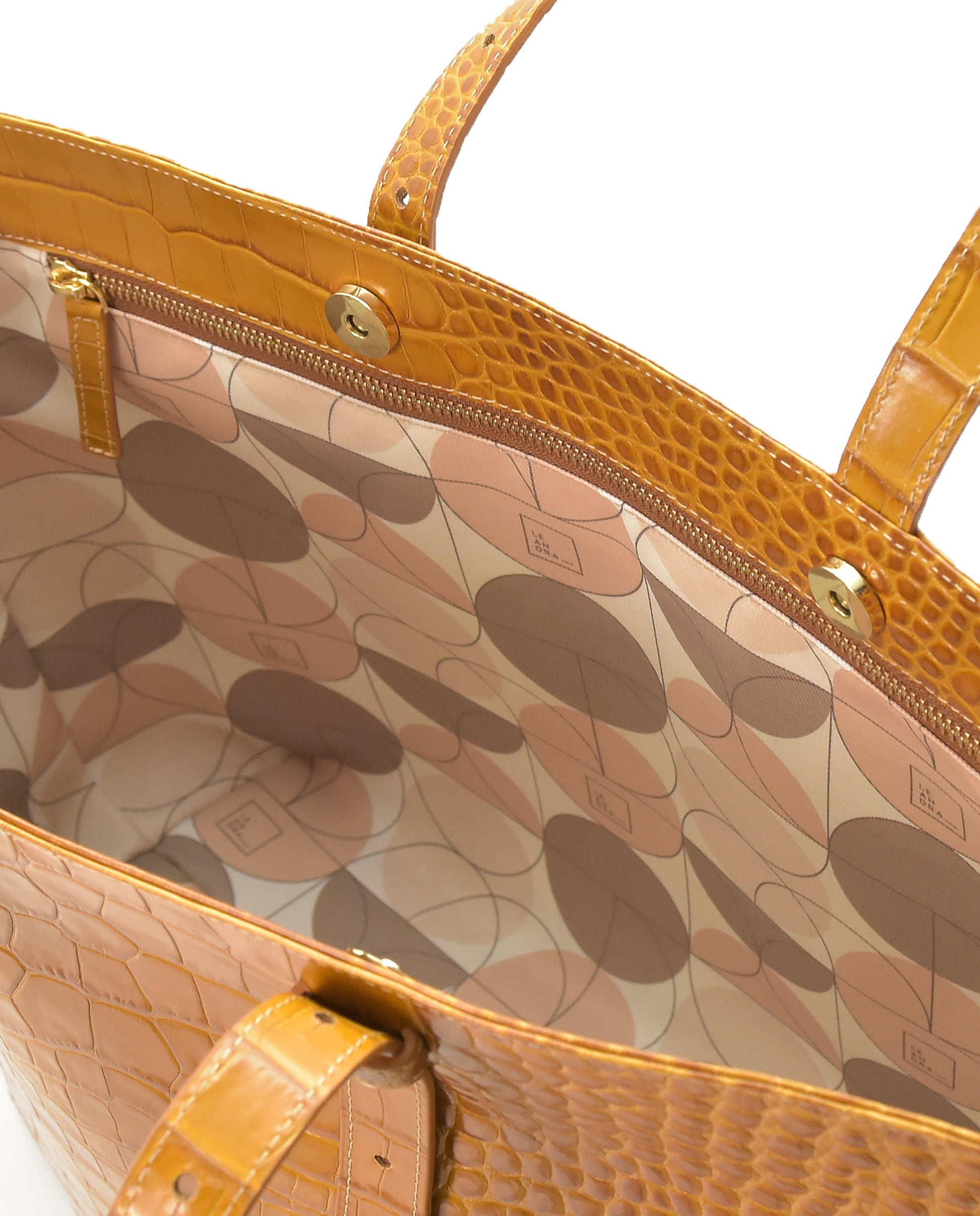 Caramel Engraved Leather Shopper Tote Bag Leandra 