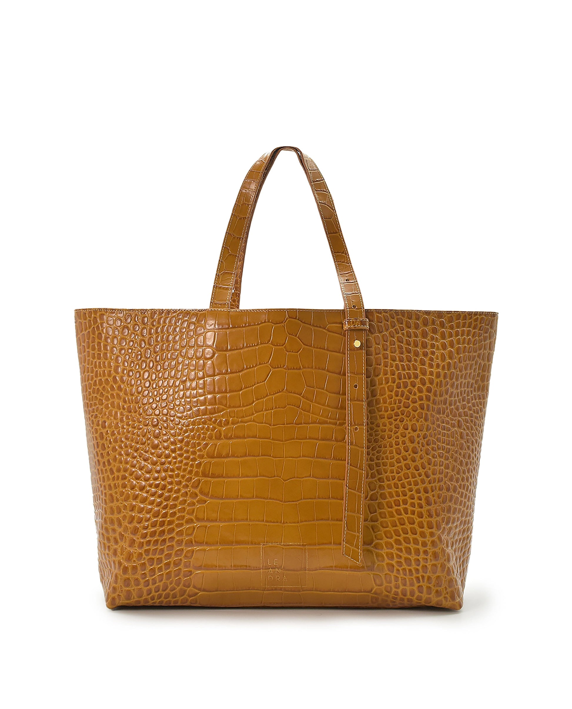 Caramel Engraved Leather Shopper Tote Bag Leandra 