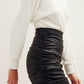 Chels Ruched Vegan Leather Mini Skirt in Black Nazli Ceren 