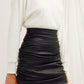 Chels Ruched Vegan Leather Mini Skirt in Black Nazli Ceren 