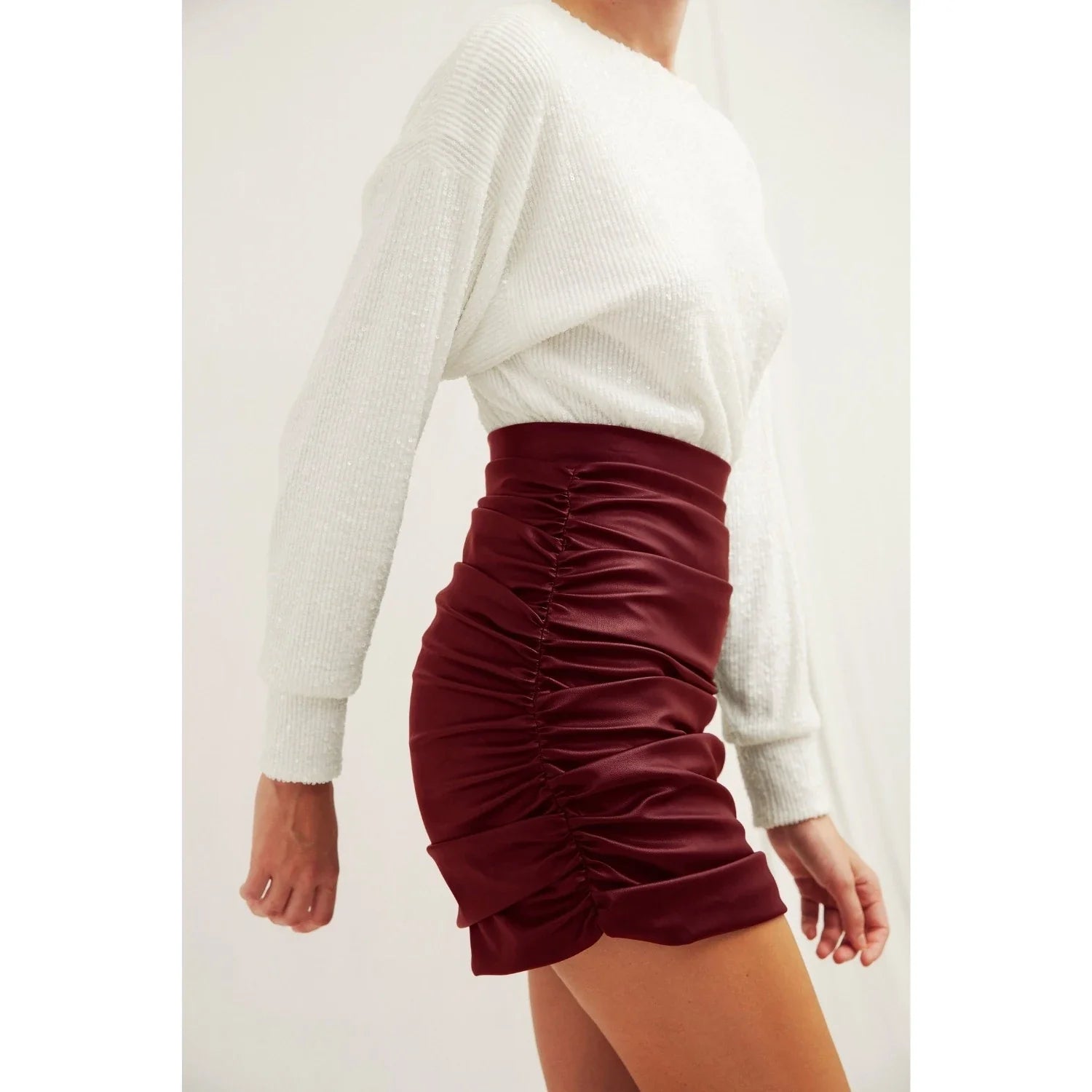 Chels Vegan Leather Mini Skirt In Burgundy Nazli Ceren 