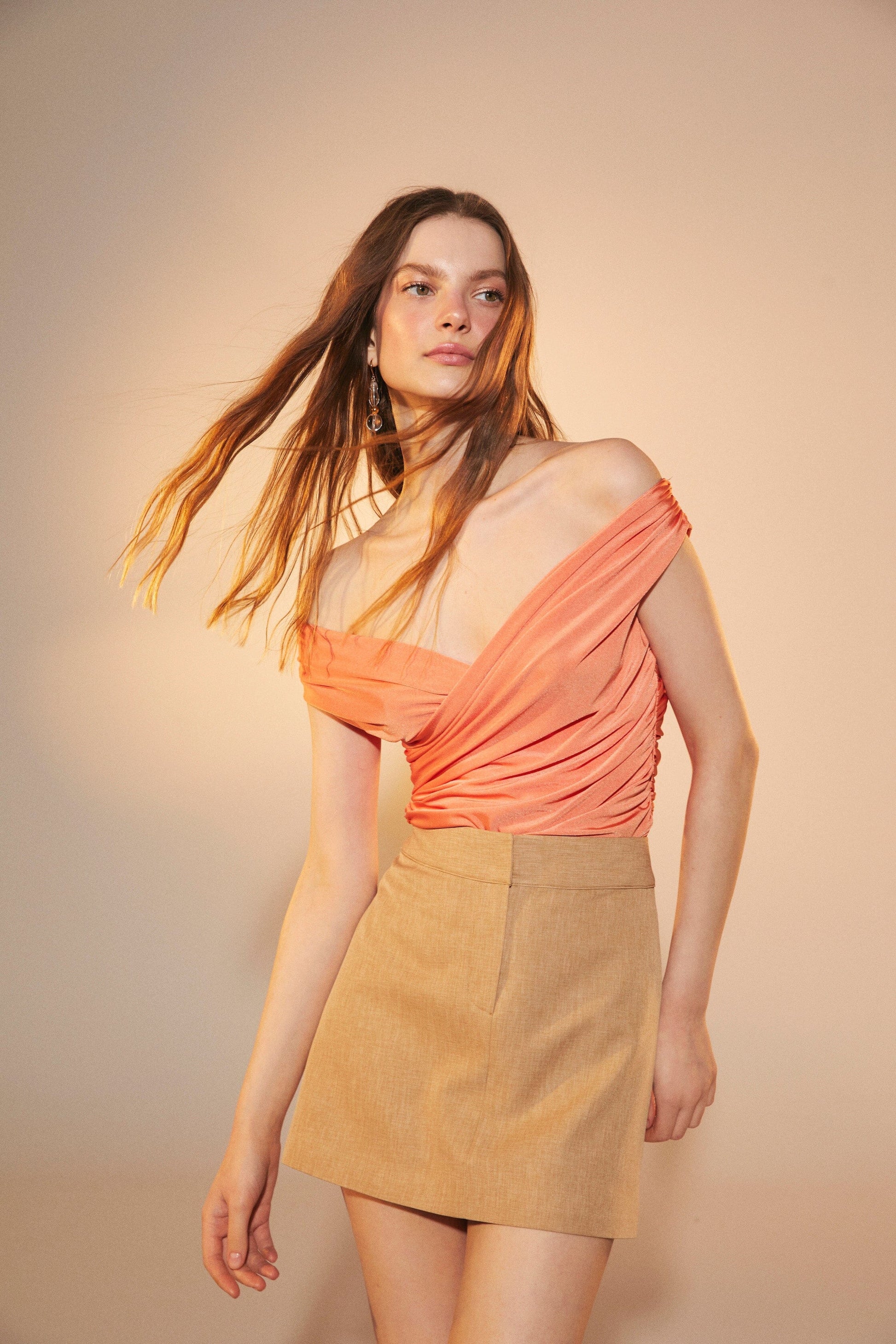 Cheri Jersey Blouse in Tangerine Shirts & Tops Nazli Ceren 