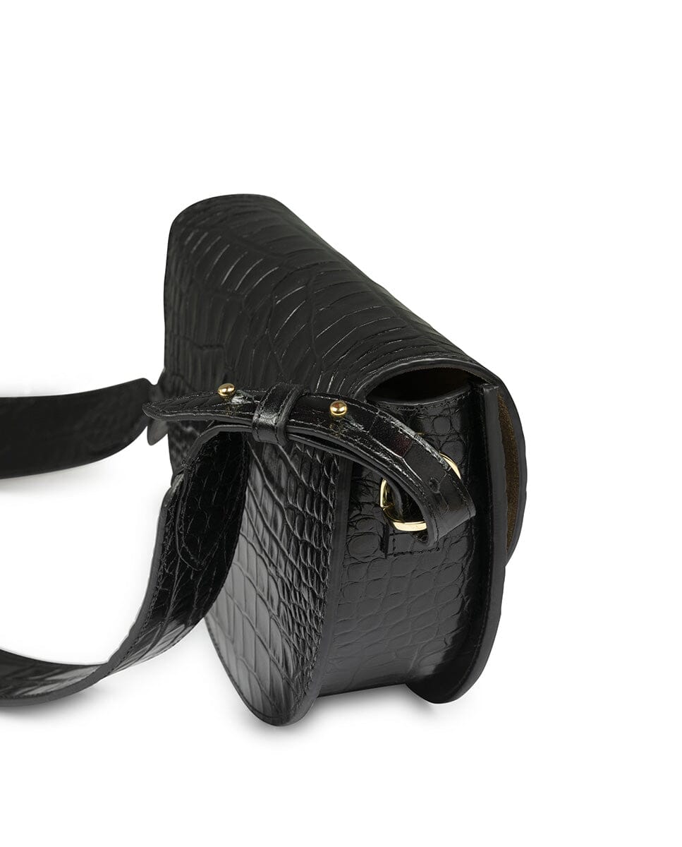 Crocodile print Leather saddle bag - Black Handbags Leandra 