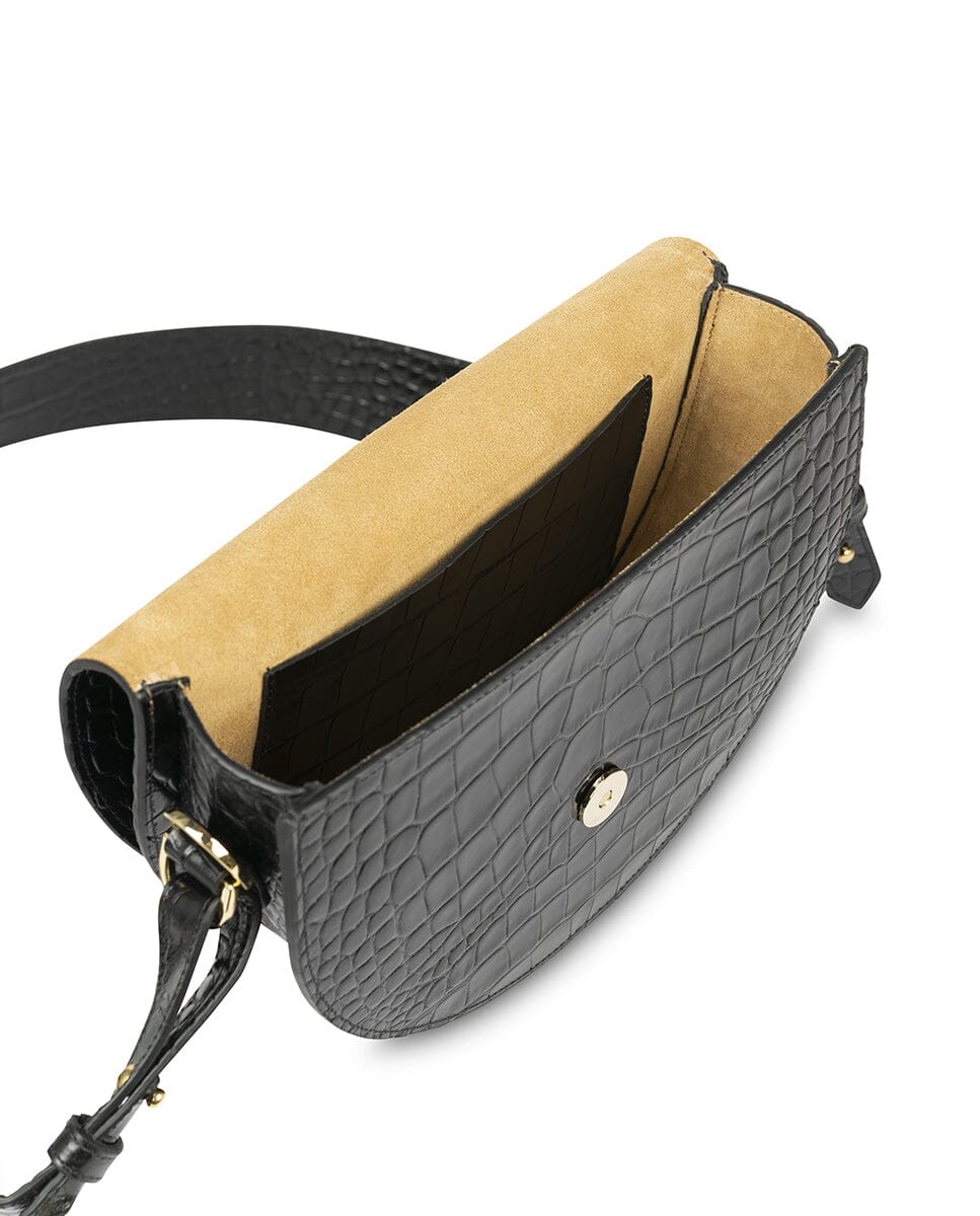 Crocodile print Leather saddle bag - Black Handbags Leandra 