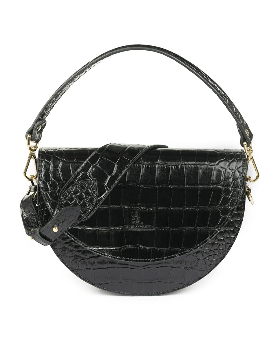 Crocodile print Leather saddle bag - Black Handbags Leandra 