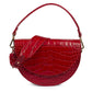 Crocodile print Leather saddle bag - Red Leather Leandra 