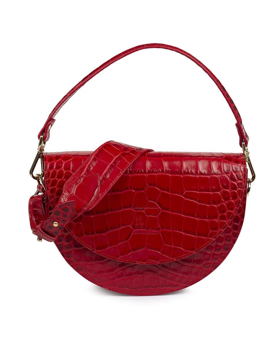 Crocodile print Leather saddle bag - Red Leather Leandra 