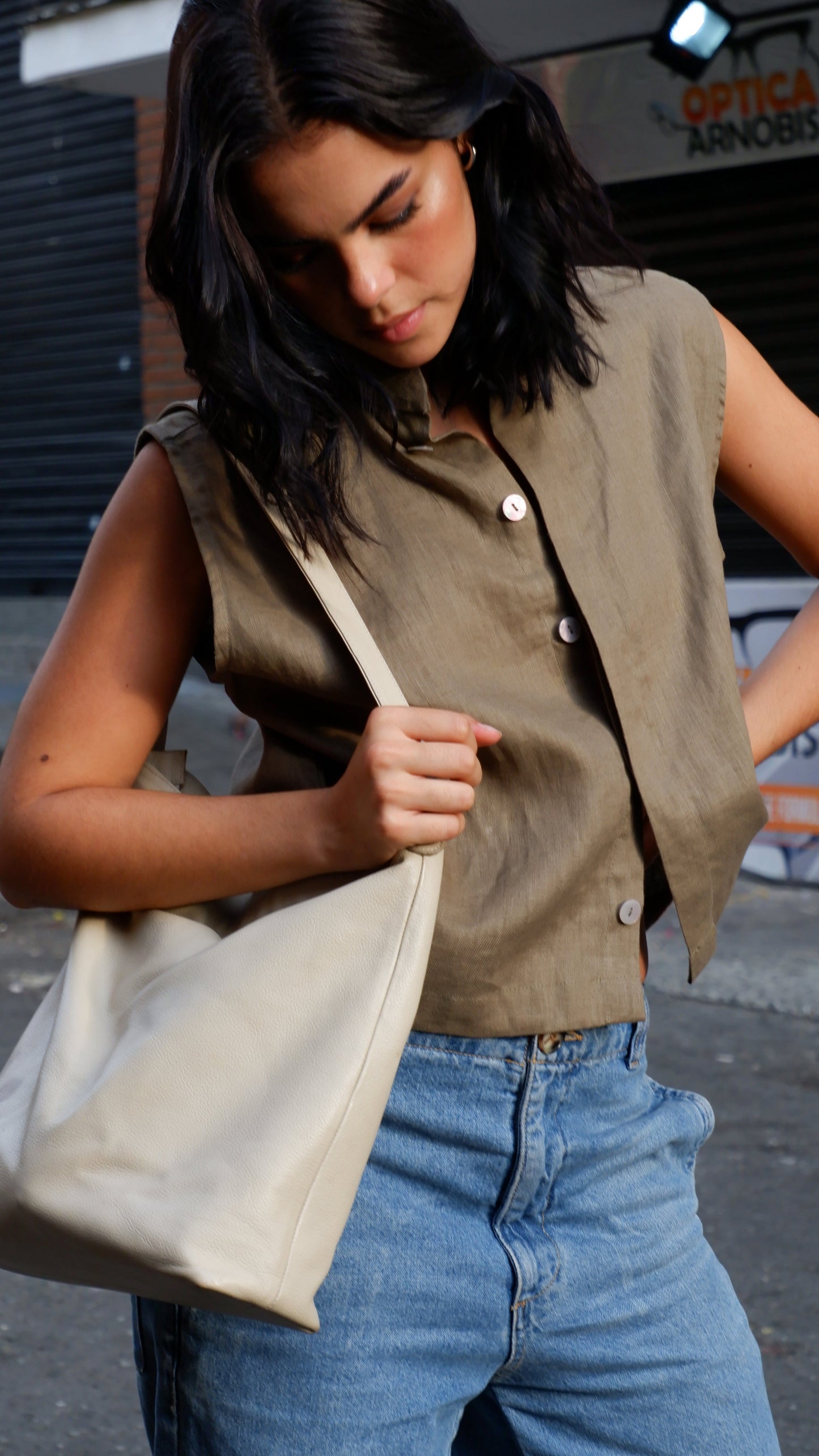 Muse Linen Vest | Olive Green