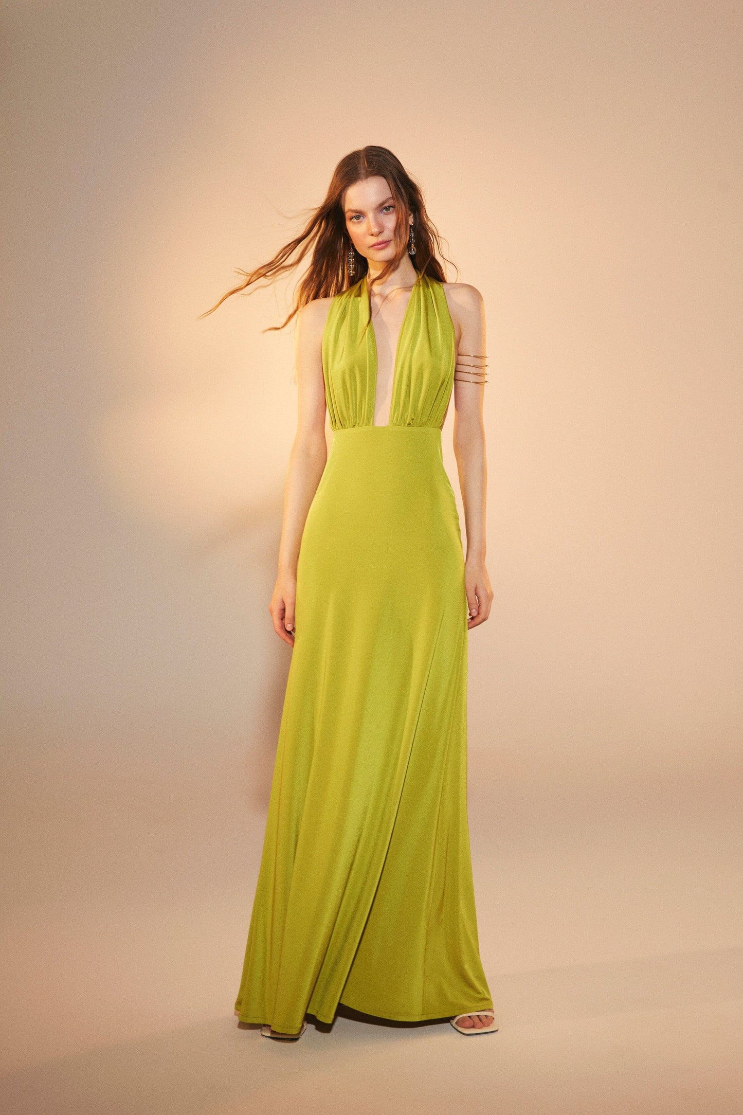 Ines Jersey Long Dress in Green Glow Dresses Nazli Ceren 