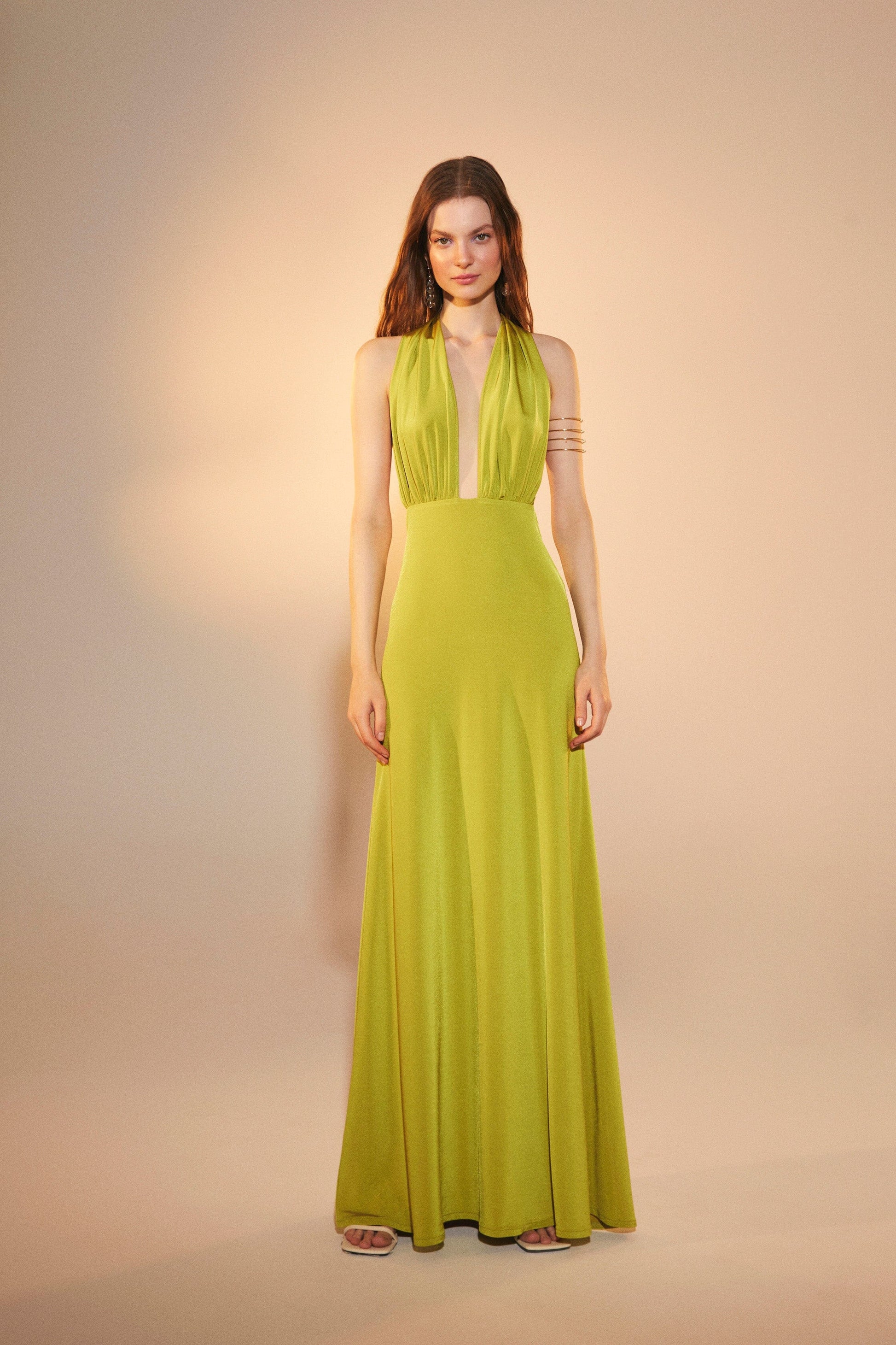 Ines Jersey Long Dress in Green Glow Dresses Nazli Ceren 