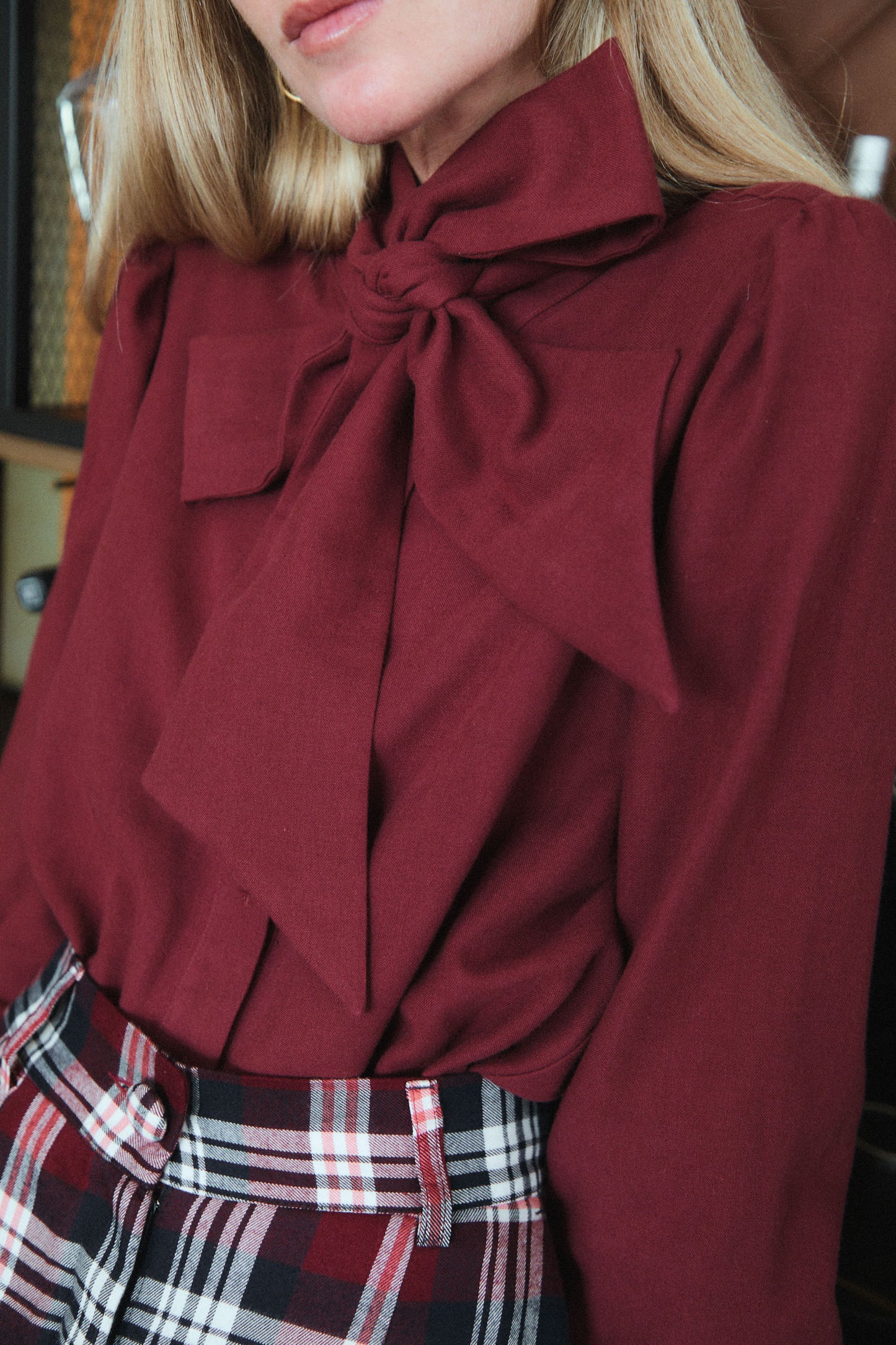 Burgundy Bow Blouse