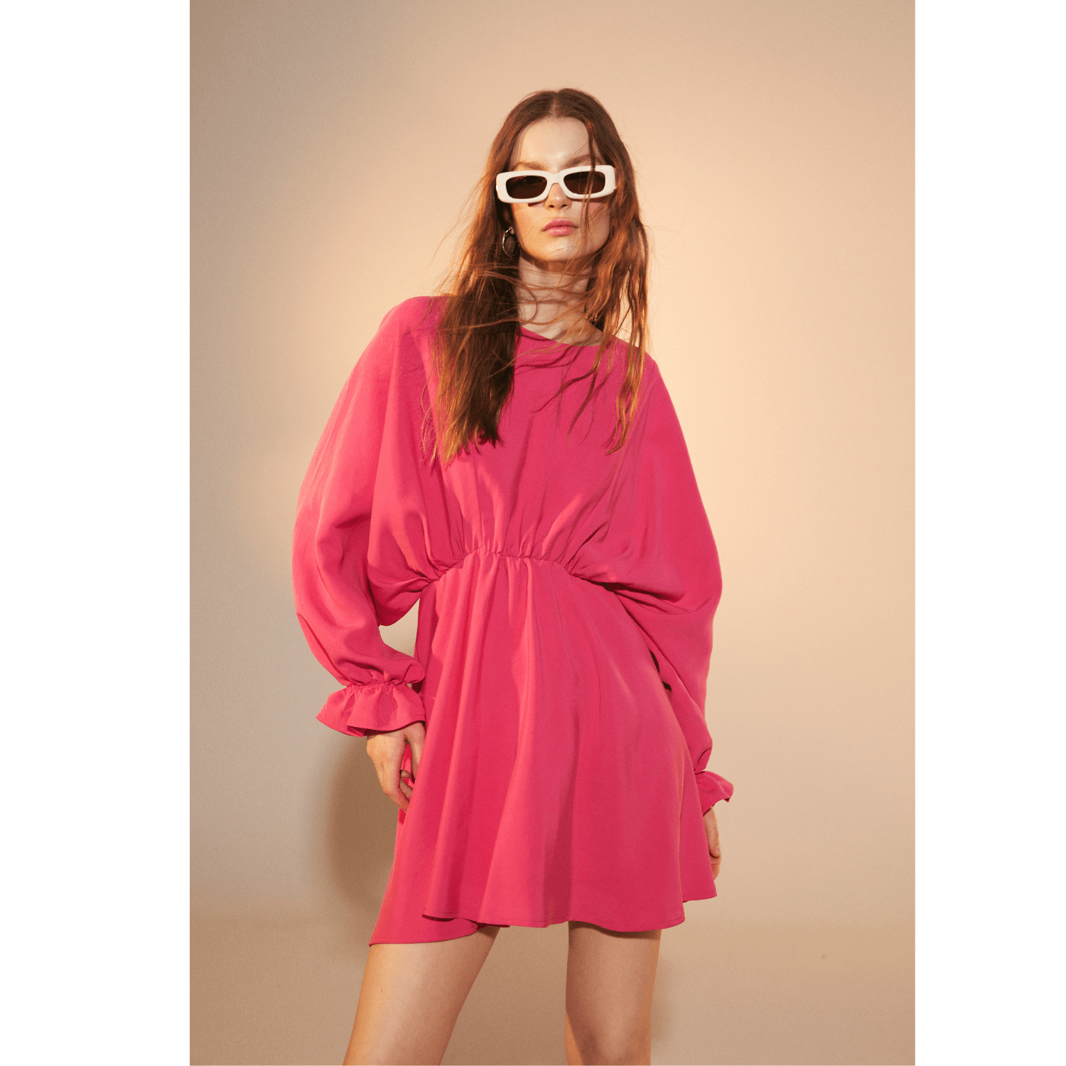 July Ruffled Mini Dress in Virtual Pink Dresses Nazli Ceren 