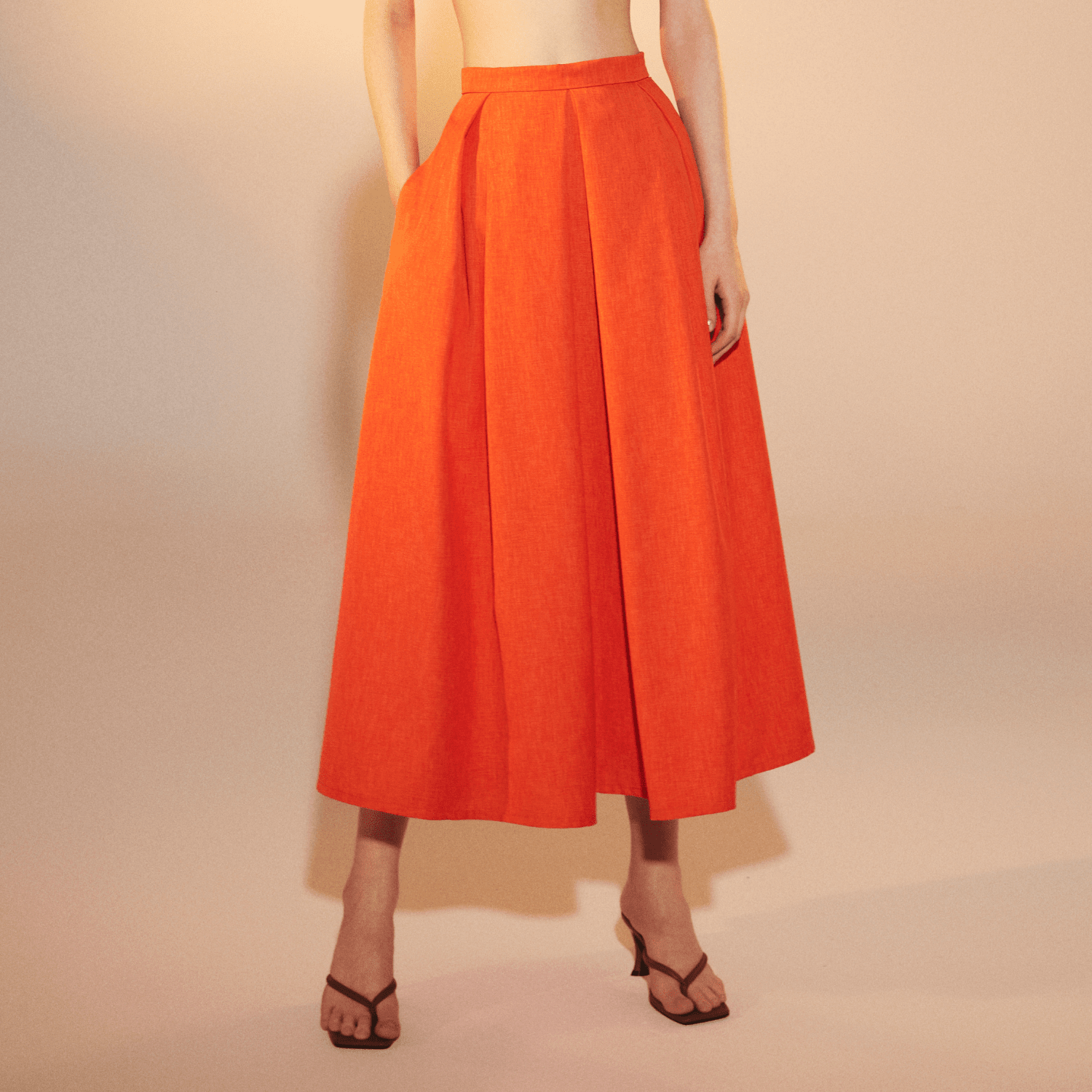 June Midi Skirt in Spicy Orange Skirts Nazli Ceren 