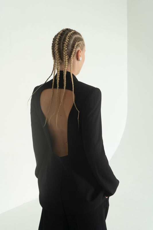 Polunichnik Black Viscose Open Back Jacket