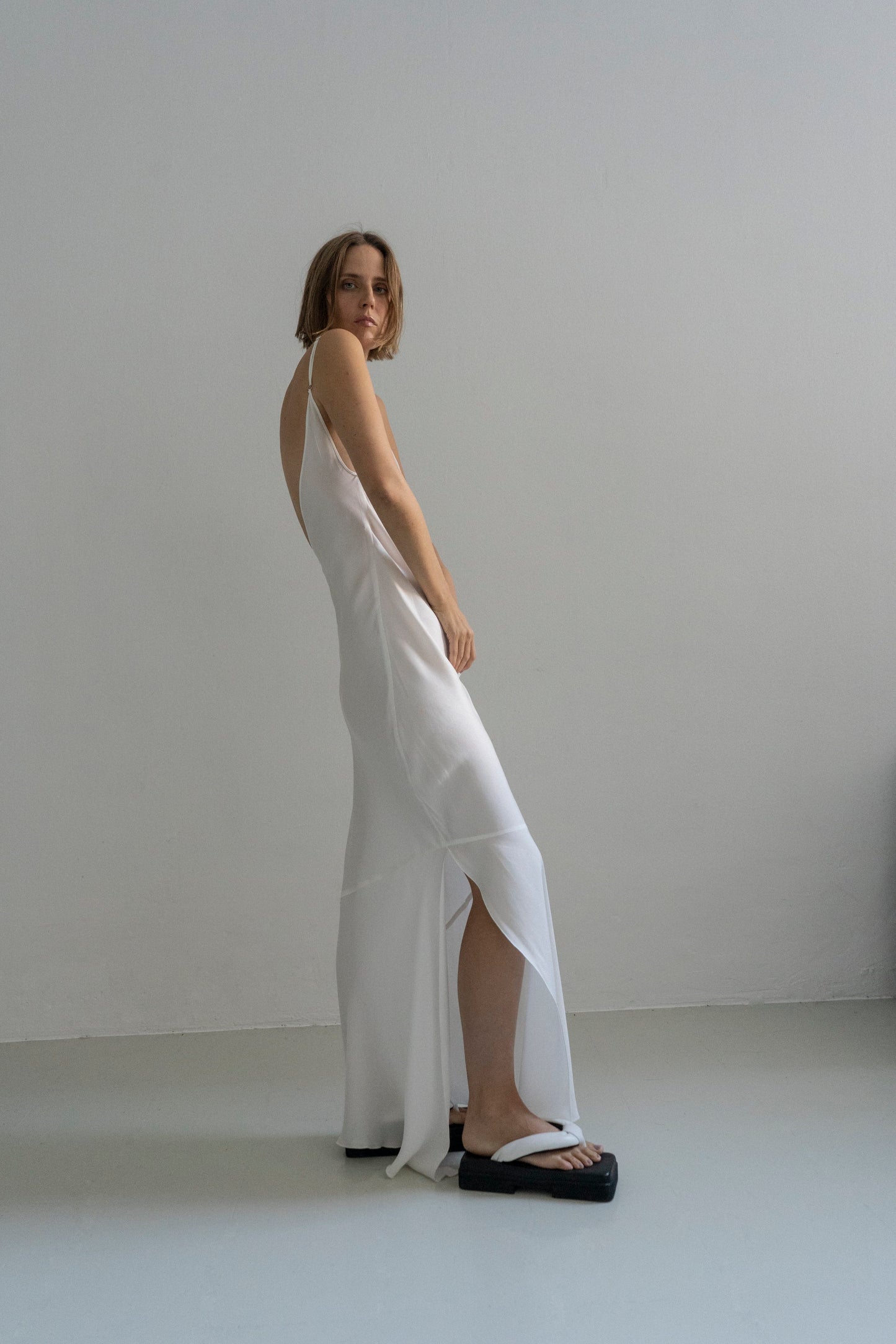 Yman White Hanmade Embroidery Long Slip Dress