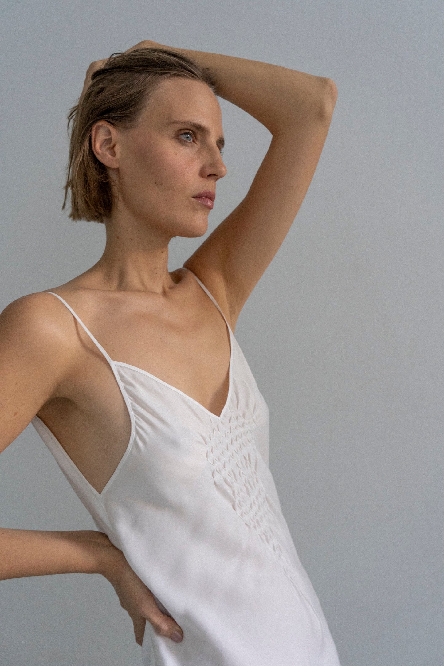 Yman White Hanmade Embroidery Long Slip Dress