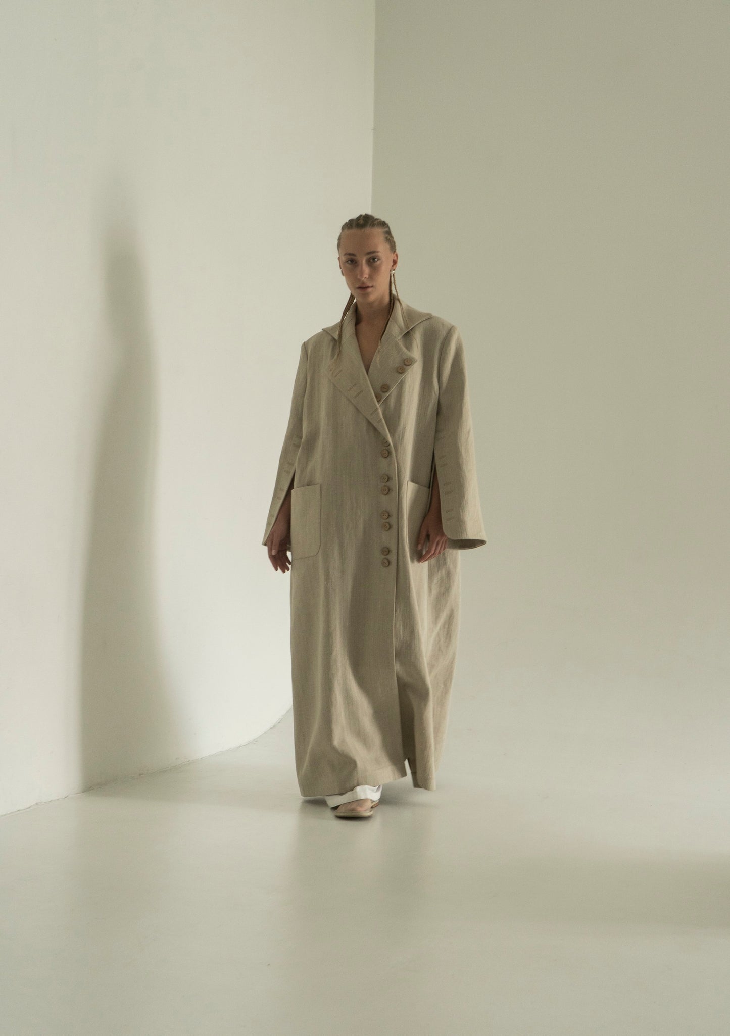 Khmelnytske Shosse Long Linen Trench Coat