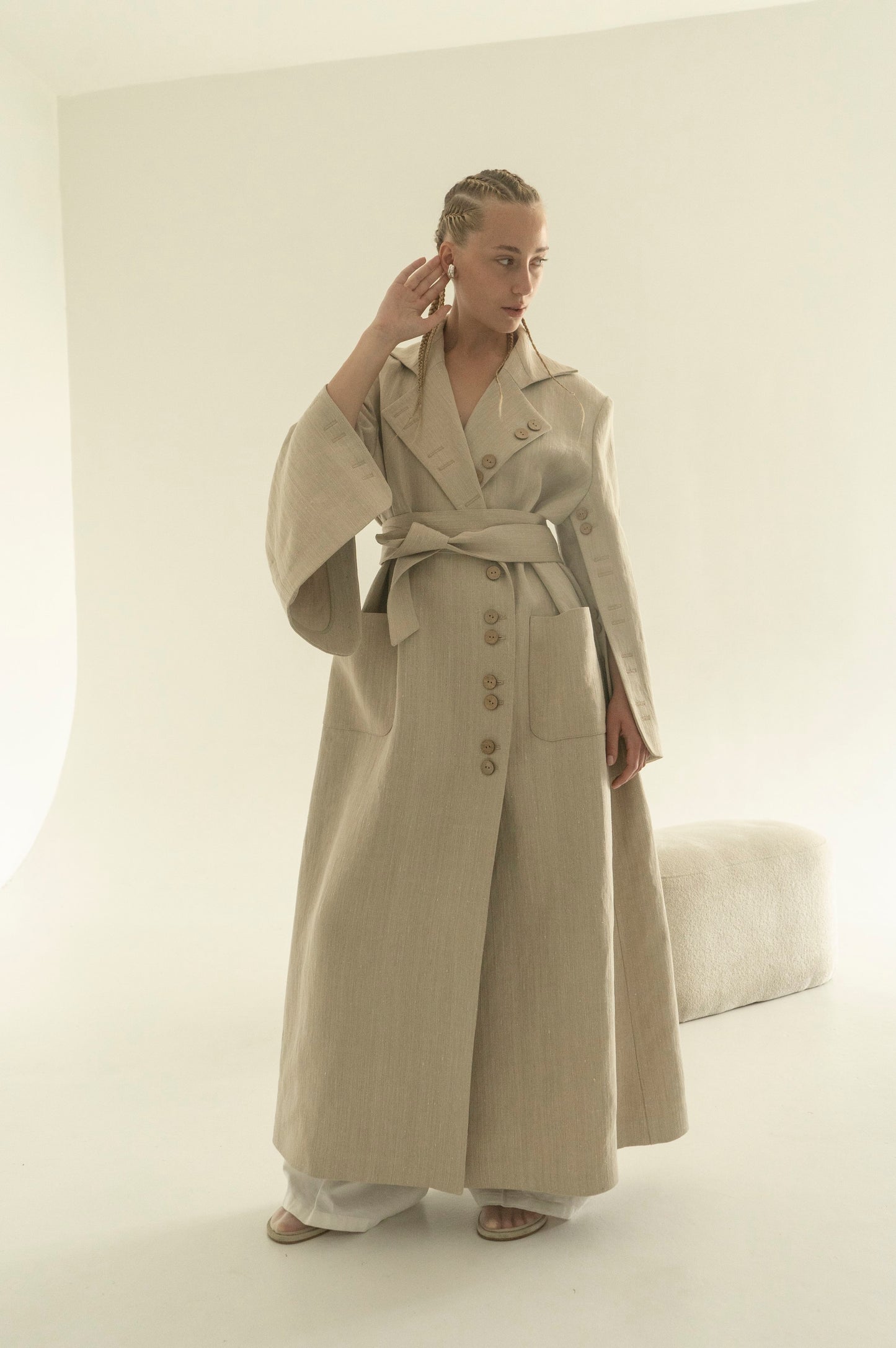 Khmelnytske Shosse Long Linen Trench Coat