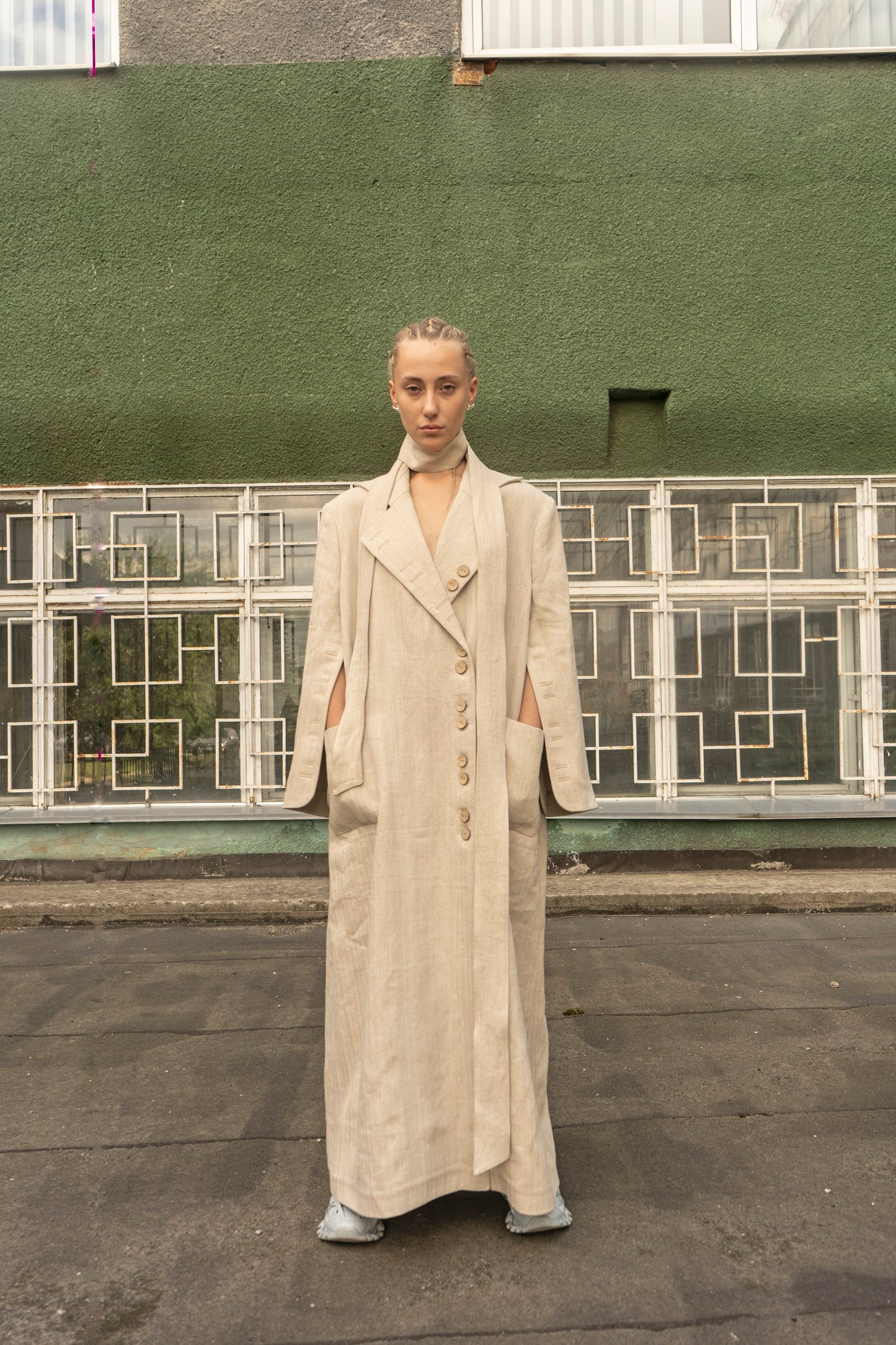 Khmelnytske Shosse Long Linen Trench Coat