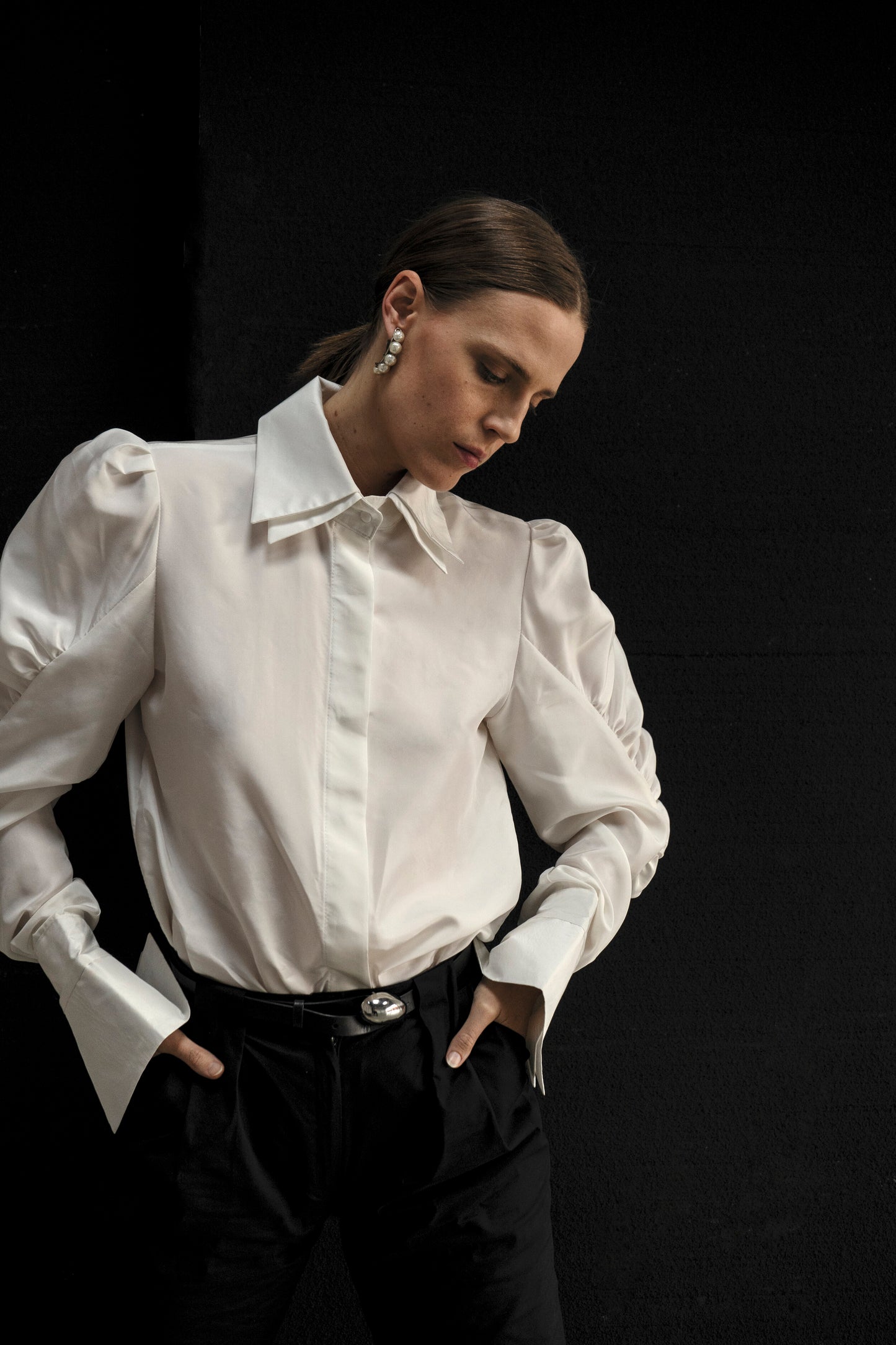 Pure Silk White Cuffs Blouse