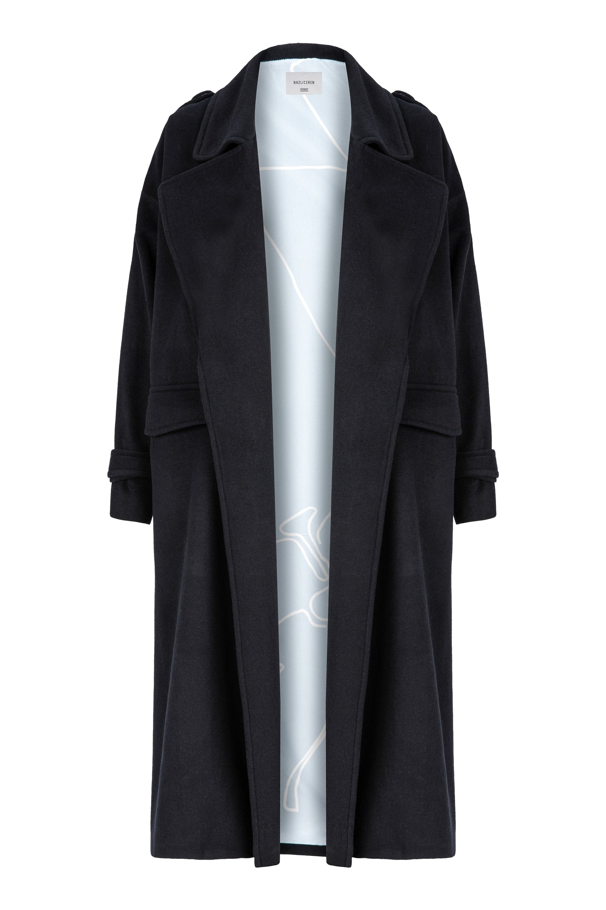 Laura Oversized Coat in Navy Blue Nazli Ceren 