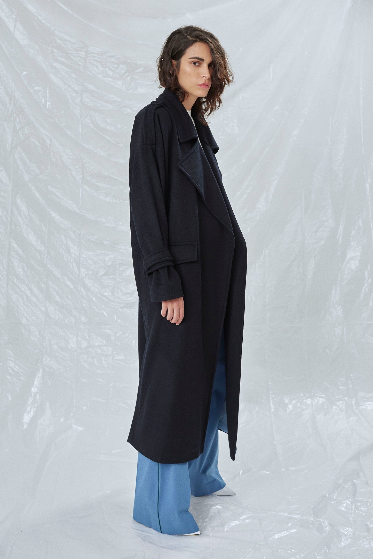 Laura Oversized Coat in Navy Blue Nazli Ceren 