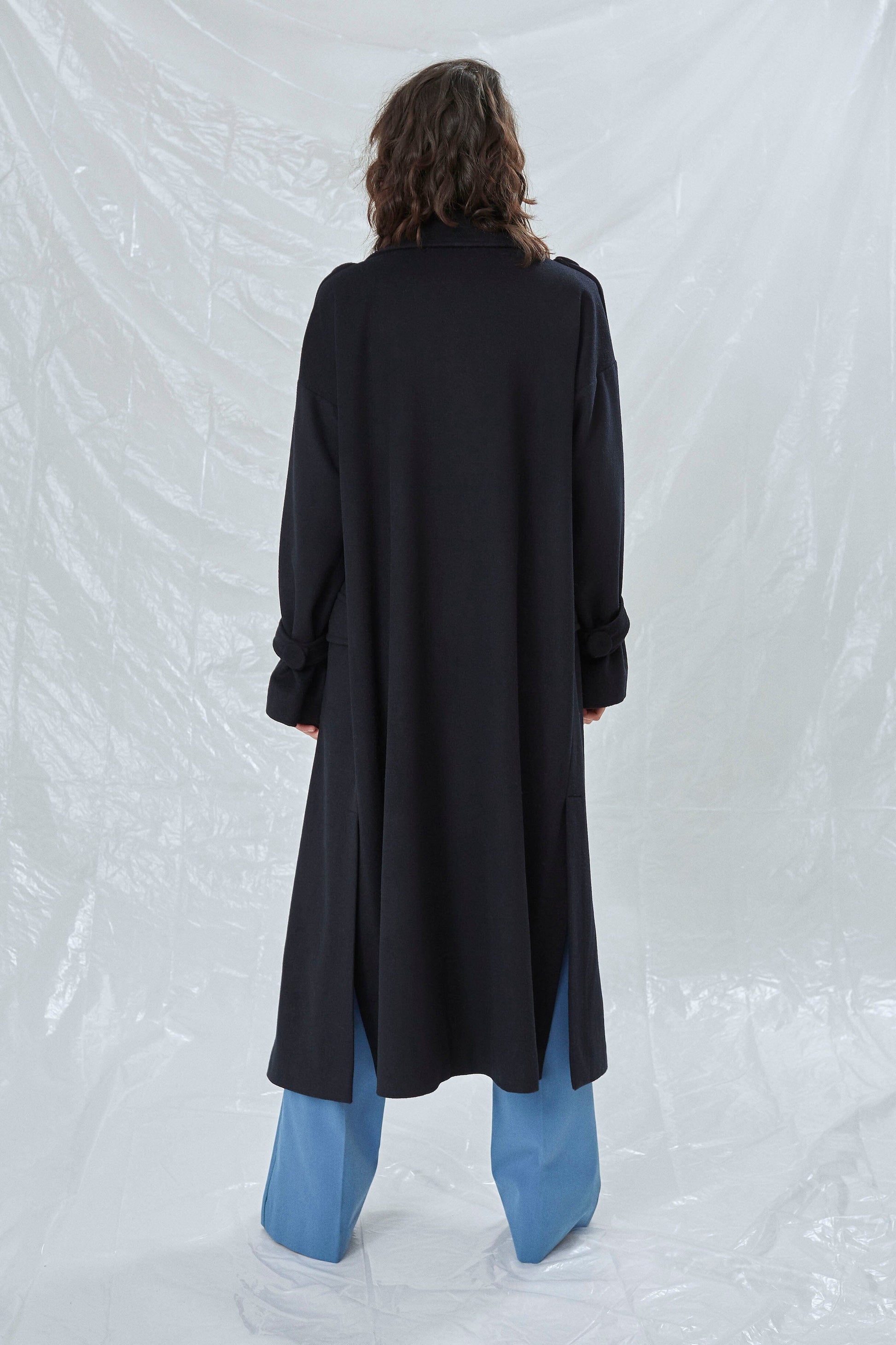 Laura Oversized Coat in Navy Blue Nazli Ceren 