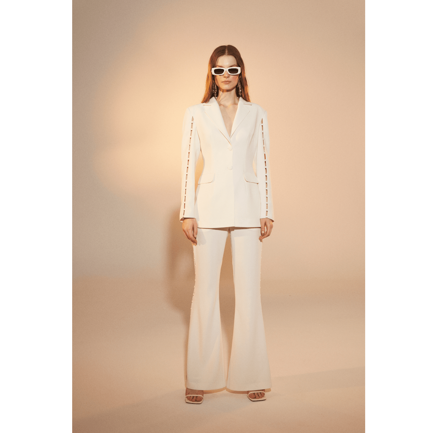 Marylebone Crepe Flared Trousers in Vanilla Ice Pants Nazli Ceren 